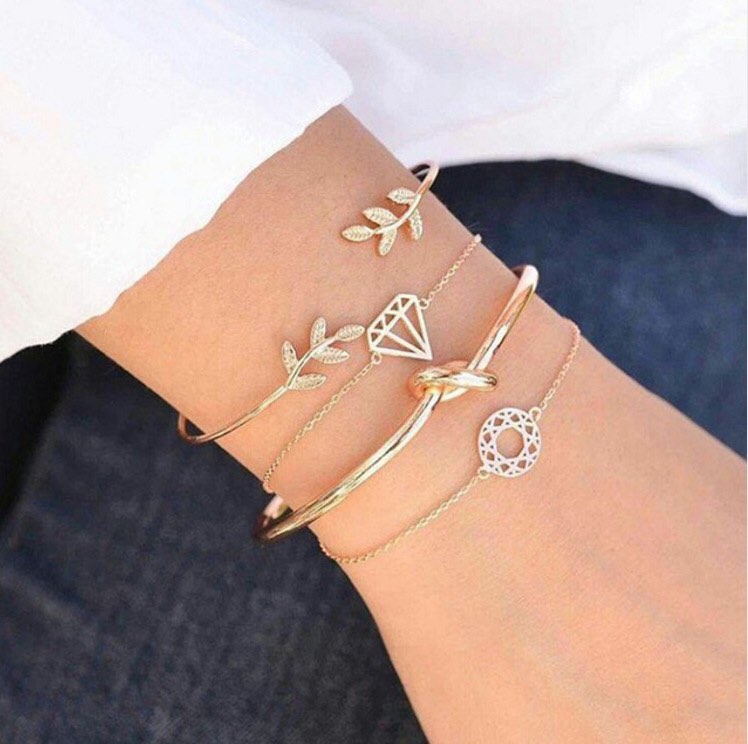 Set of 4 Ladies Gold Plated Fashion Bracelets