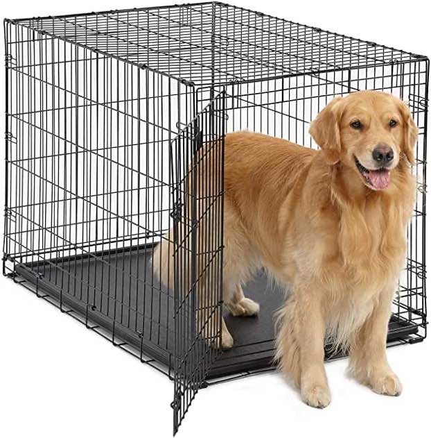 Amazon Basics Folding Metal Dog Crate, Single or Double Door Portable Pet Crate with Liner Tray - Black