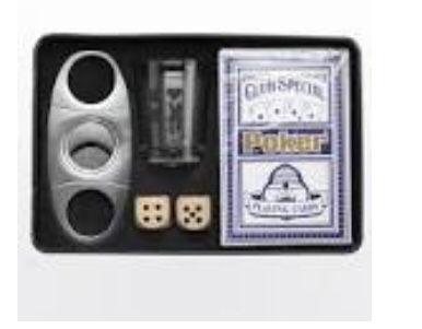 J.C. and Rollie Guys Night Kit Stock No 1208 Cigar Cutter Shot Glass Cards Dice 