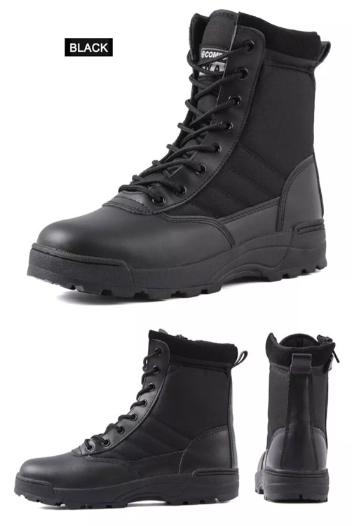 Men’s Leather Military Tactical Combat Hiking Boots .Black-Size 10.