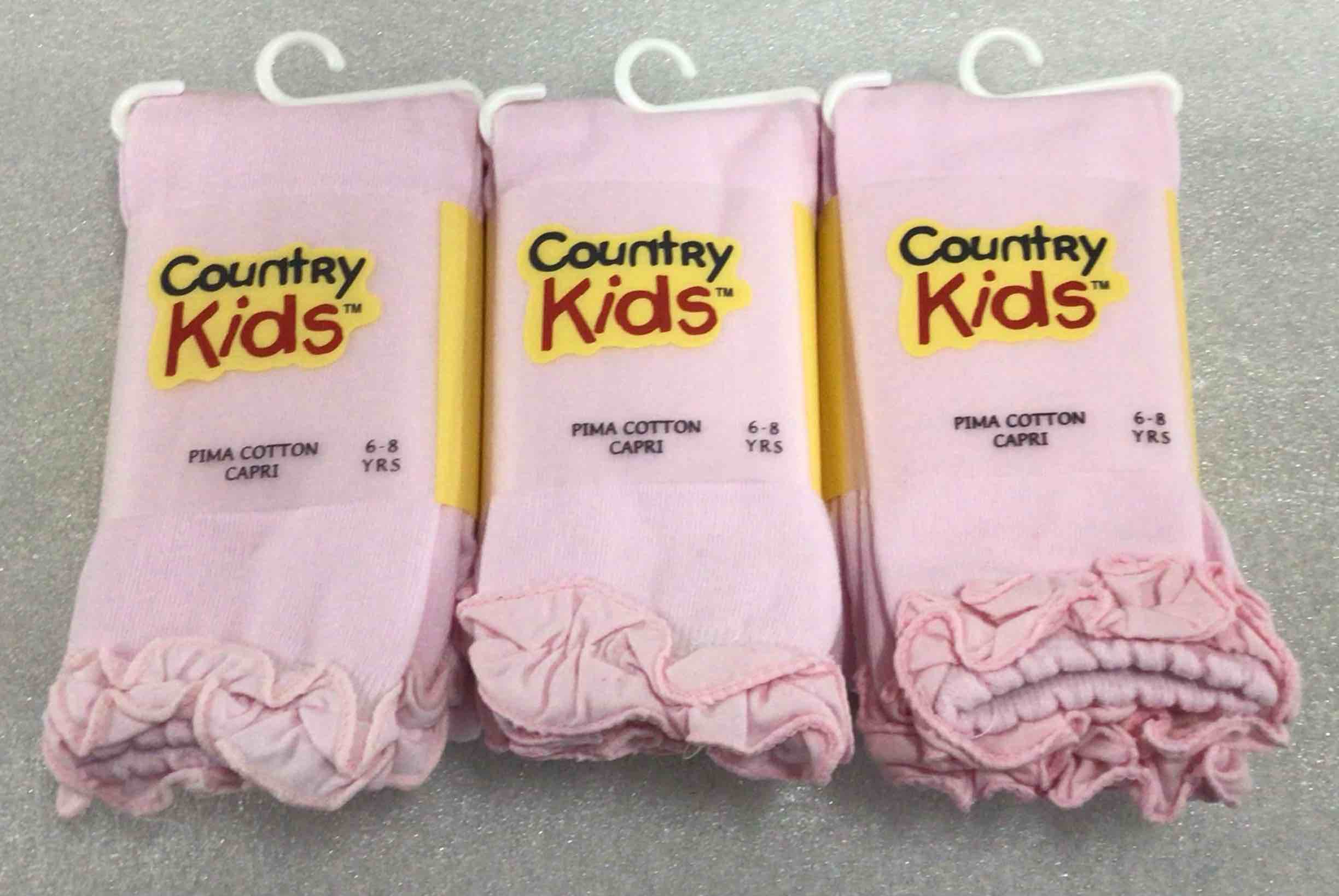 Country Kid’s Ruffle Pima Cotton Capri Tights, Pink.