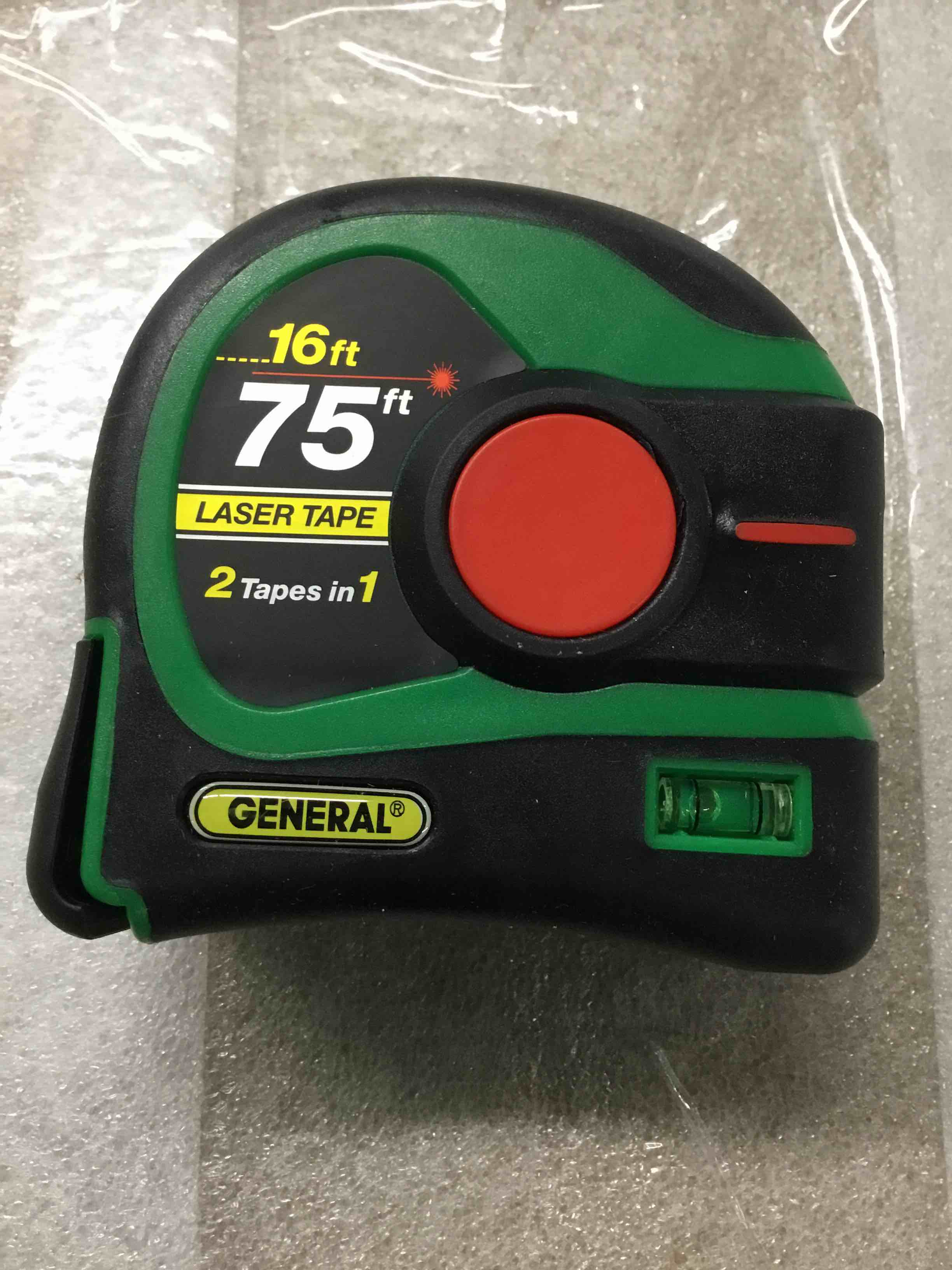 General Tools LTM4X  2-in-1 75’  Laser Tape Measure with Level, Green 