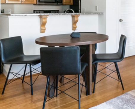 Landing Lift C Dining Table Round. Finish; Thermo Walnut 