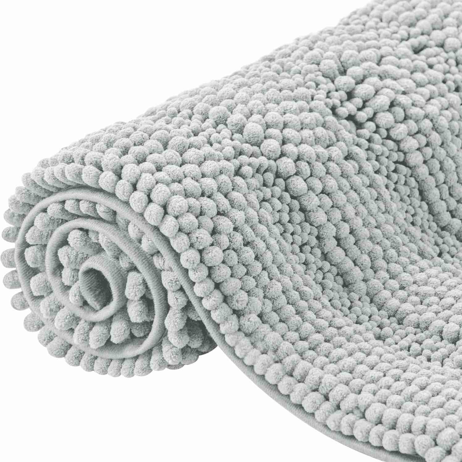CHUN YI Bathroom Rug Chenille Soft Bath Rug 16” W X 24” light gray 