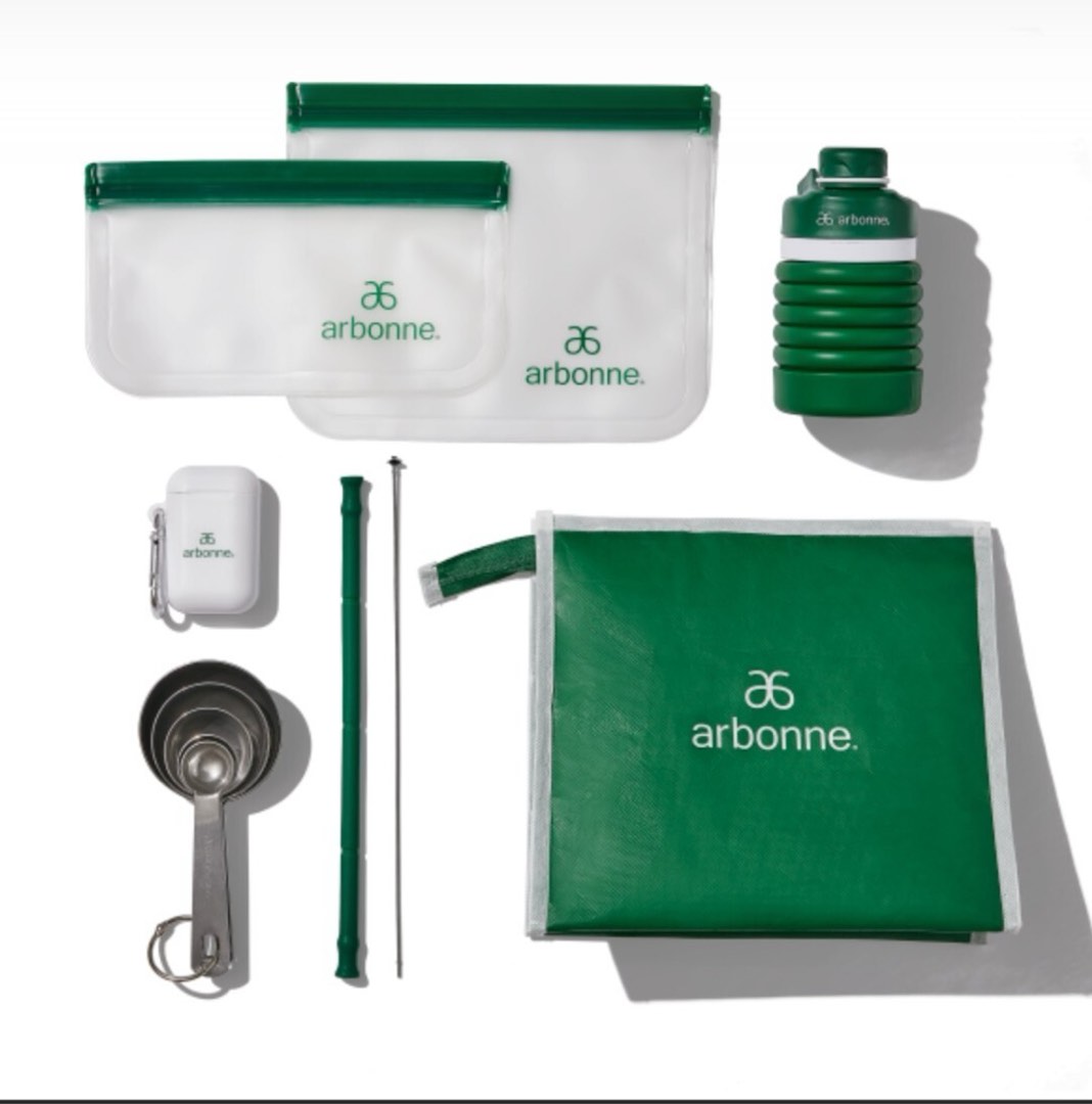 Arbonne Sustainability Set Includes Bottle Straw Measuring Spoons & 5 Bags Bag
