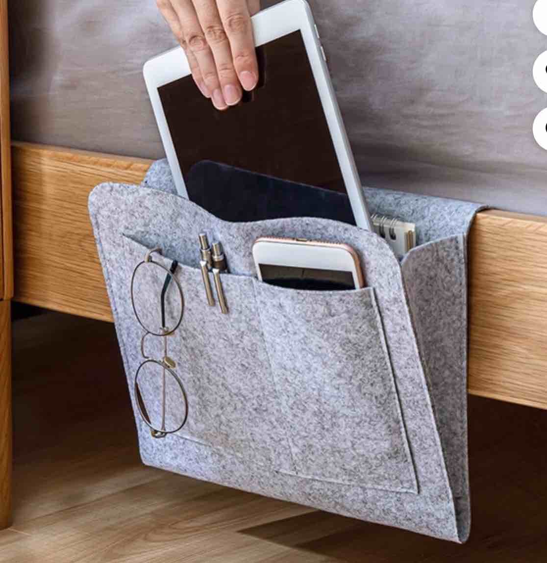 Felt Bedside Caddy, Bedside Pocket Caddy Bed Organizer Storage, Organizing Tablet Magazine Phone Small Things Holder (Gray)