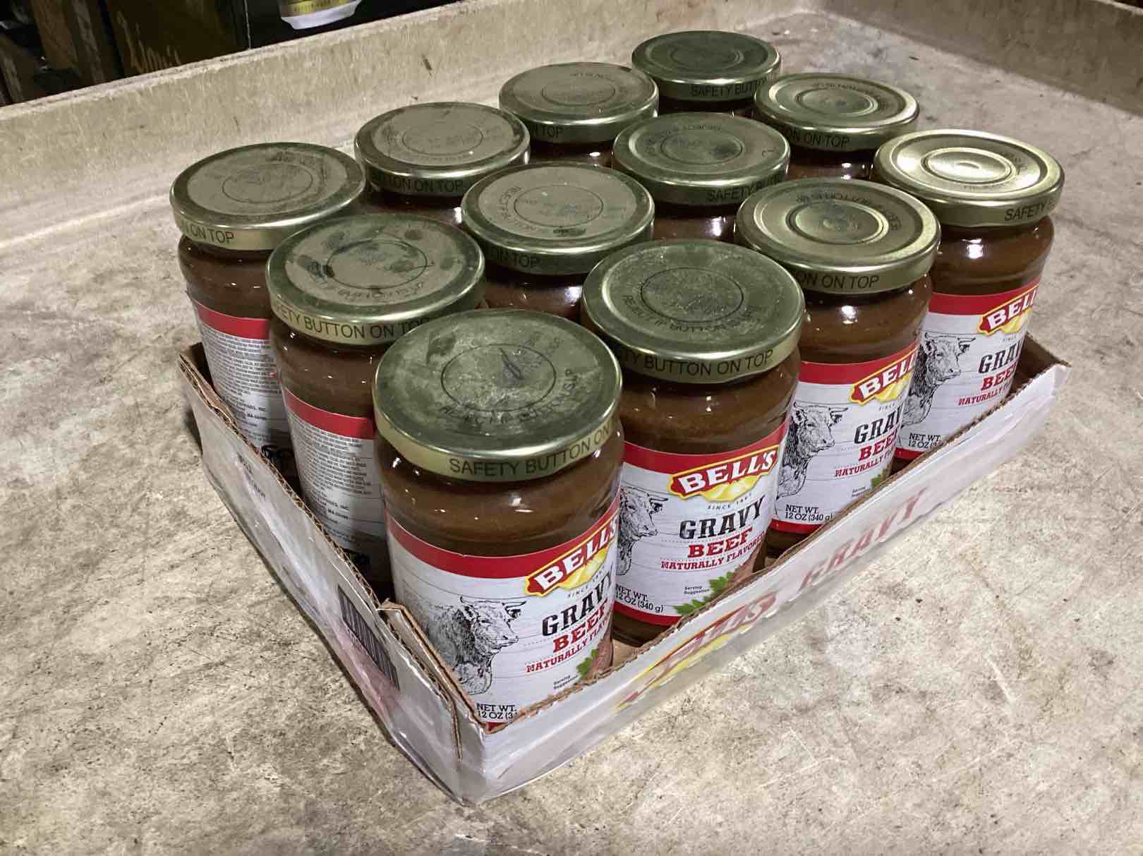 Condition photo showing New/Like New for case of 12 bells beef gravy 12oz jar (bb 4/26/25)
