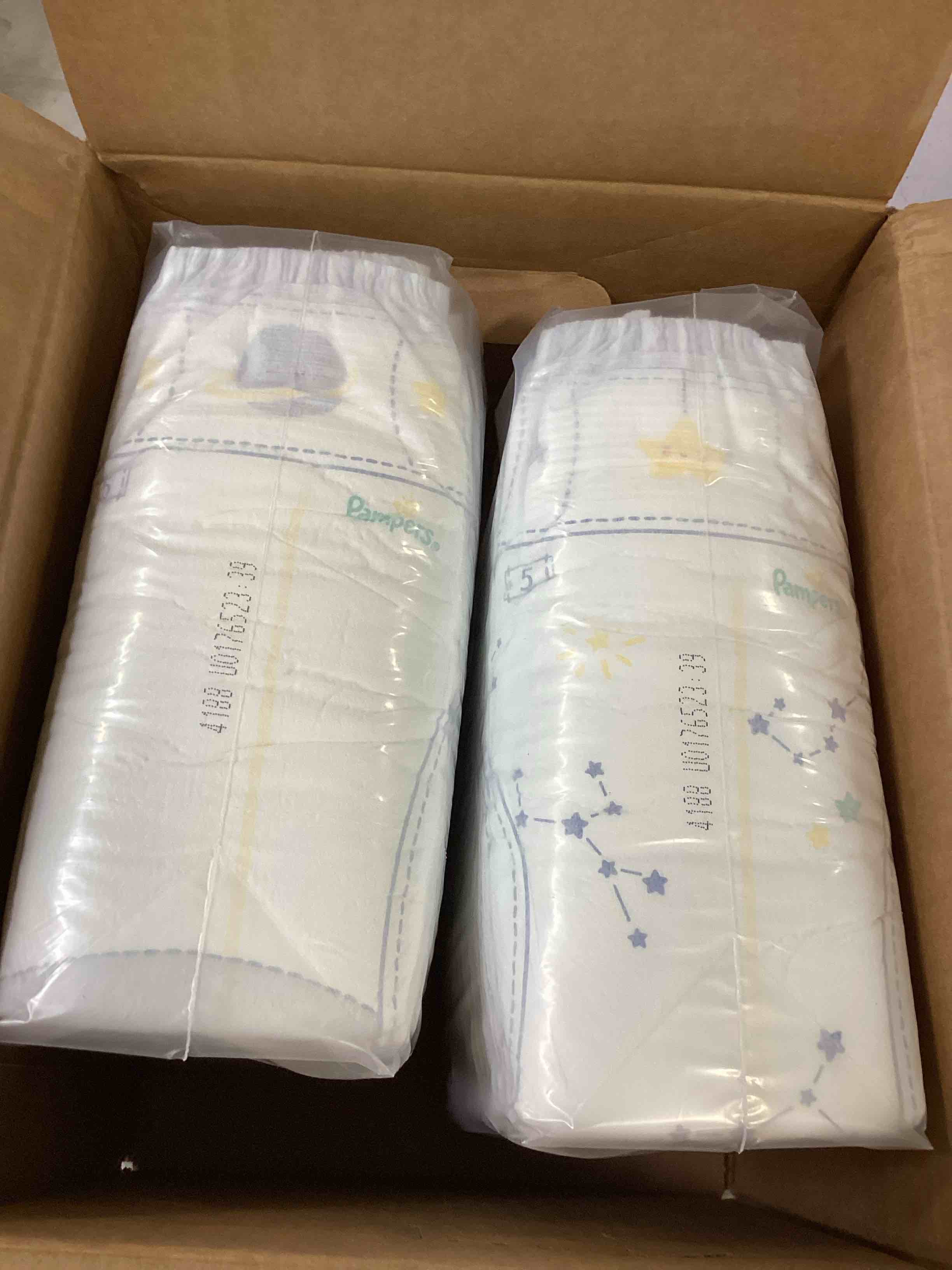 Condition photo showing New/Like New for pampers swaddlers overnights diapers - size 5, 50 count, disposable baby diapers, night time skin protection
