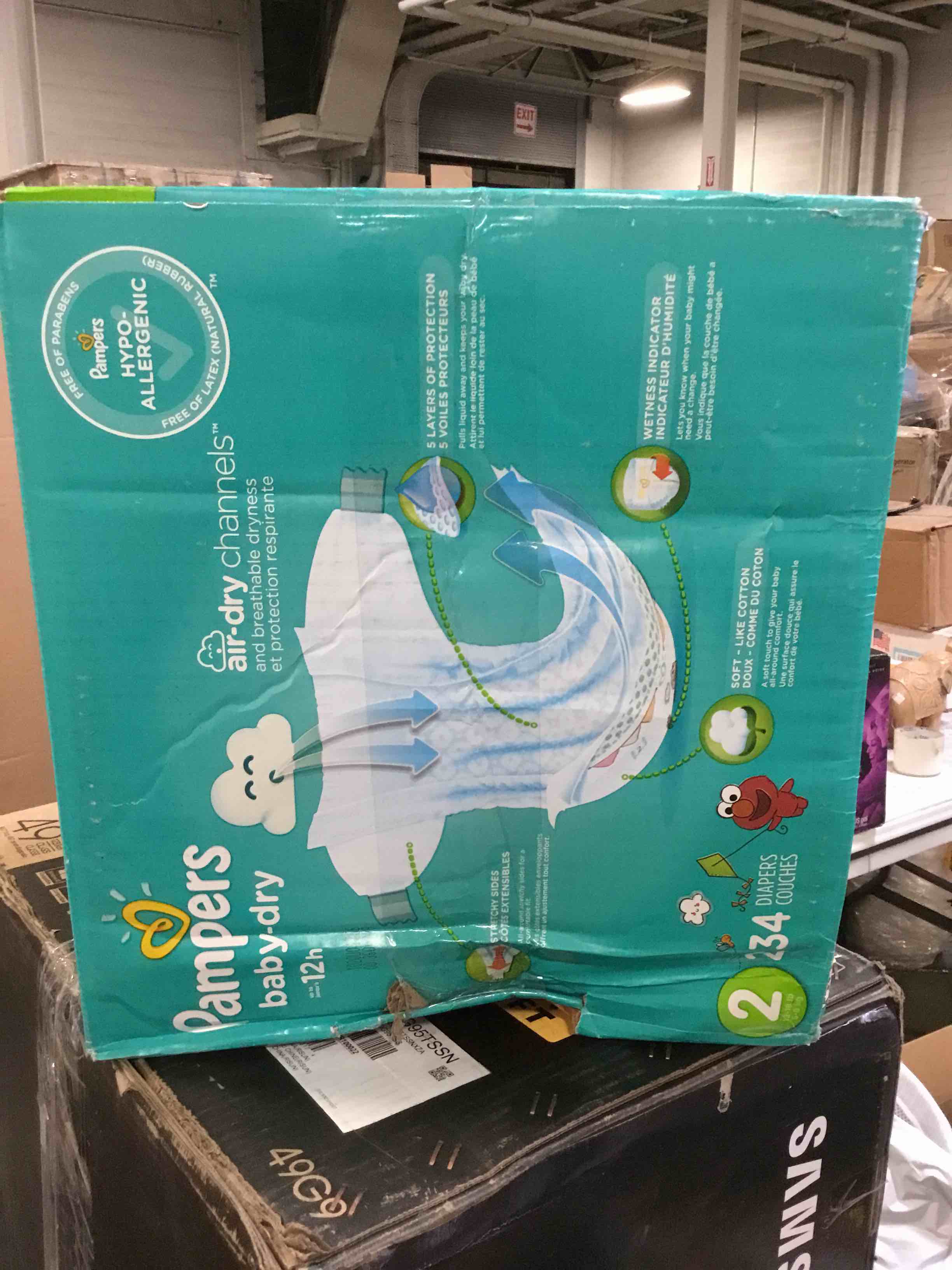 Condition photo showing Brand New for pampers baby dry disposable diapers, size 2, 234 count, one month supply