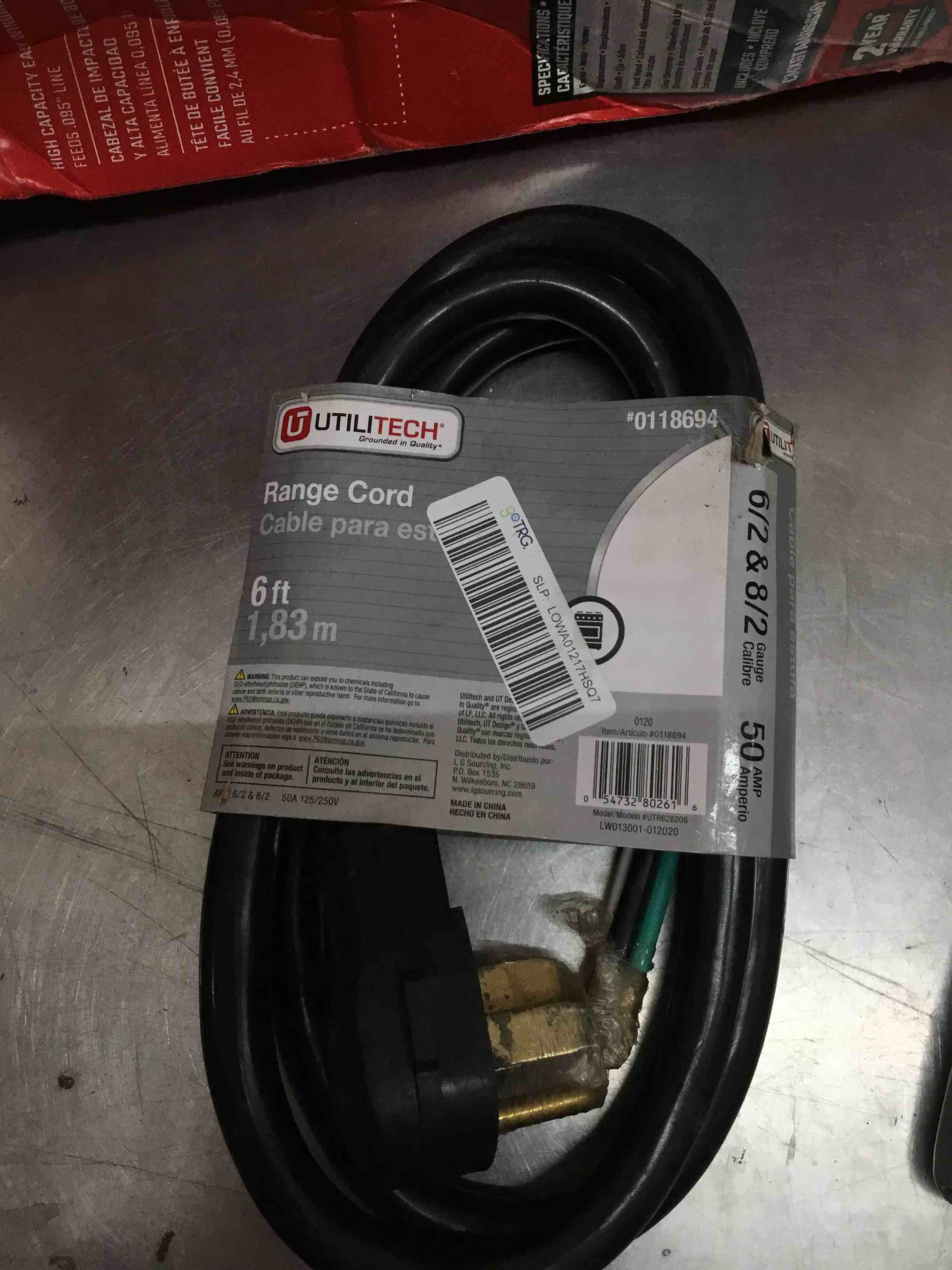 Condition photo showing Open Box for utilitech 6-ft 6-gauge indoor range extension cord