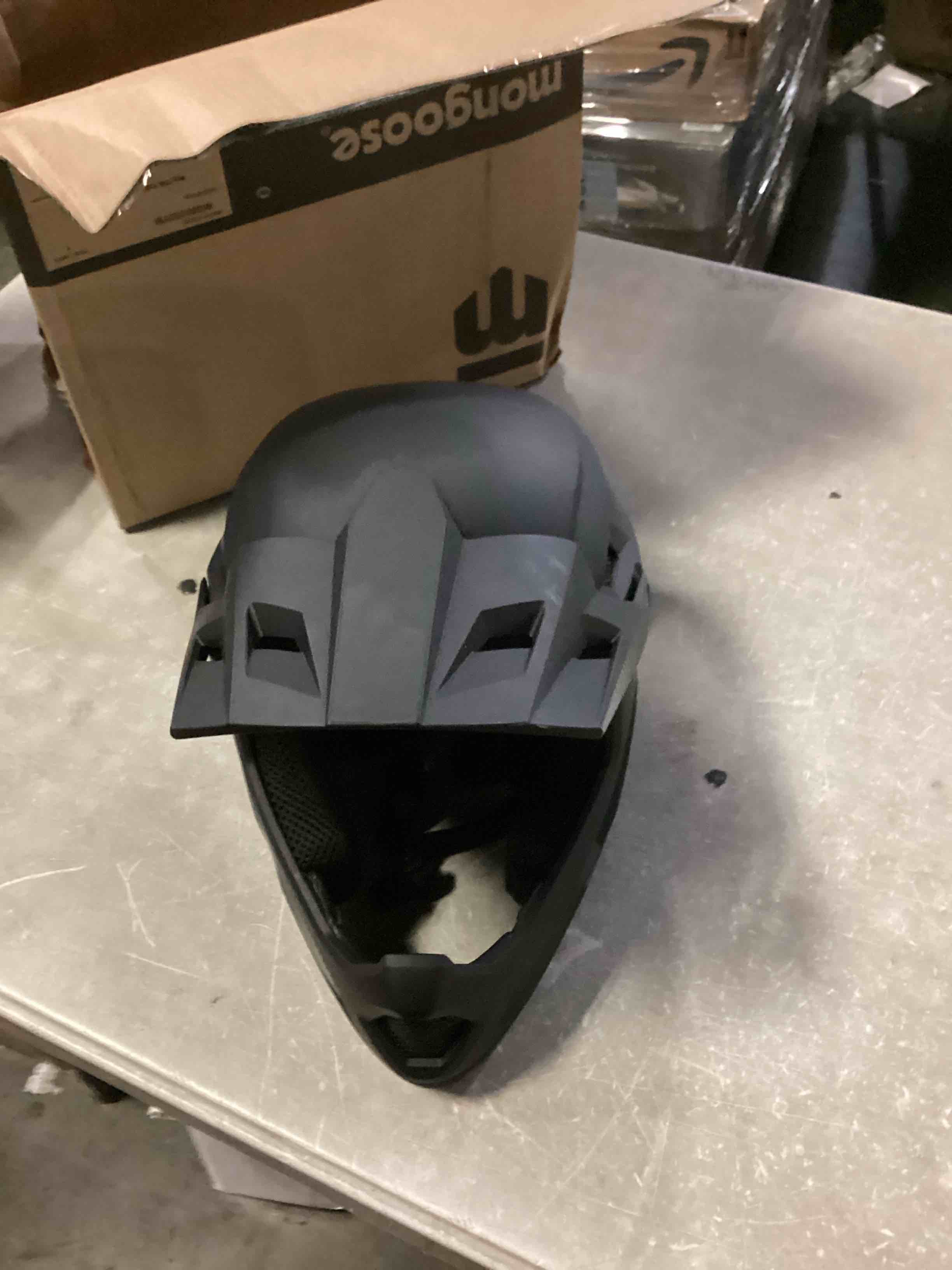 Condition photo showing Good Condition for mongoose title full face team issue bike helmet, head circumferences of 47-62cm, youth and adult sizes matte black adult/x-small