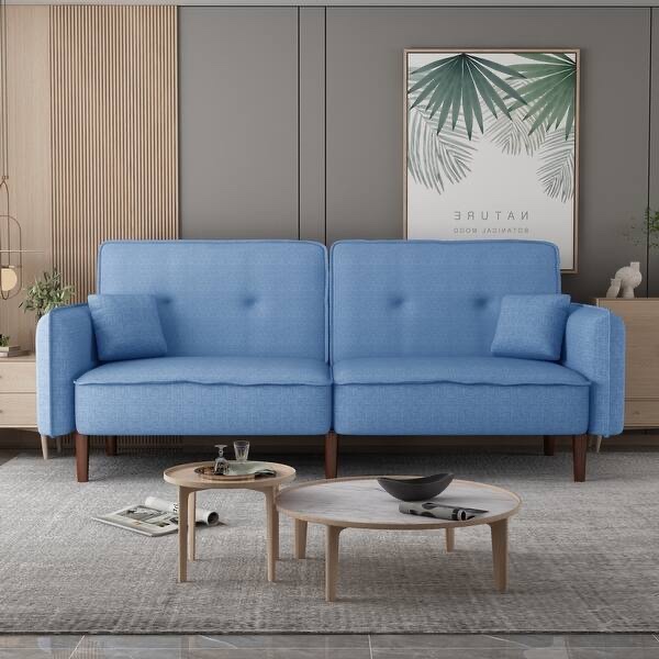 CUSchoice Convertible Sofa Bed with Wood Legs in Velvet/Cotton Linen Fabric - 75''L*31''W*30''H- incomplete one box of two only 