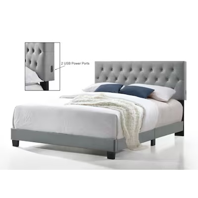 brand new complete!! Belle Isle Furniture Royale Tufted Bed with USB Power Connection Full/Gray
