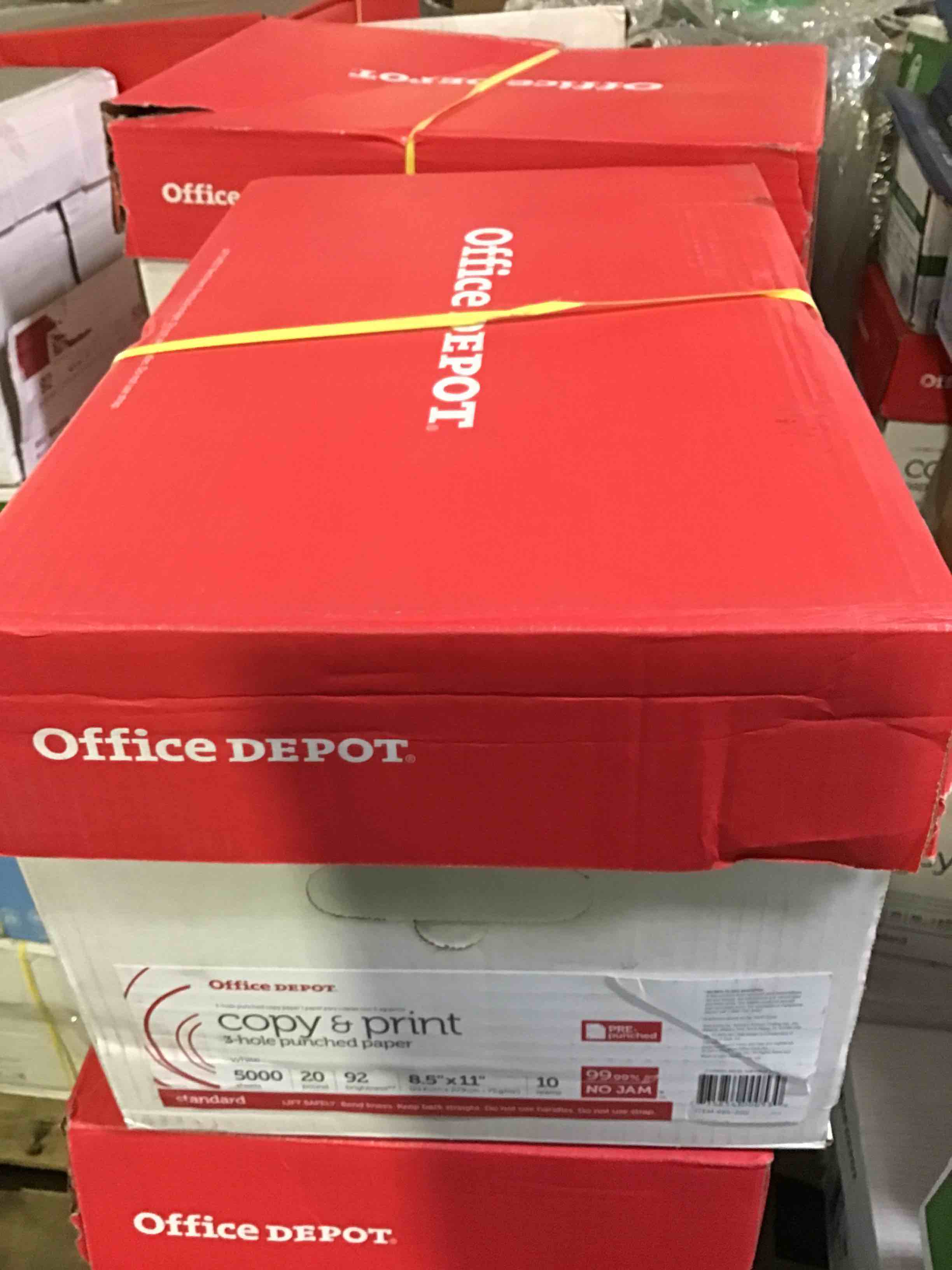 Condition photo showing Appears New for office depot brand copy and print paper, 3-hole punched