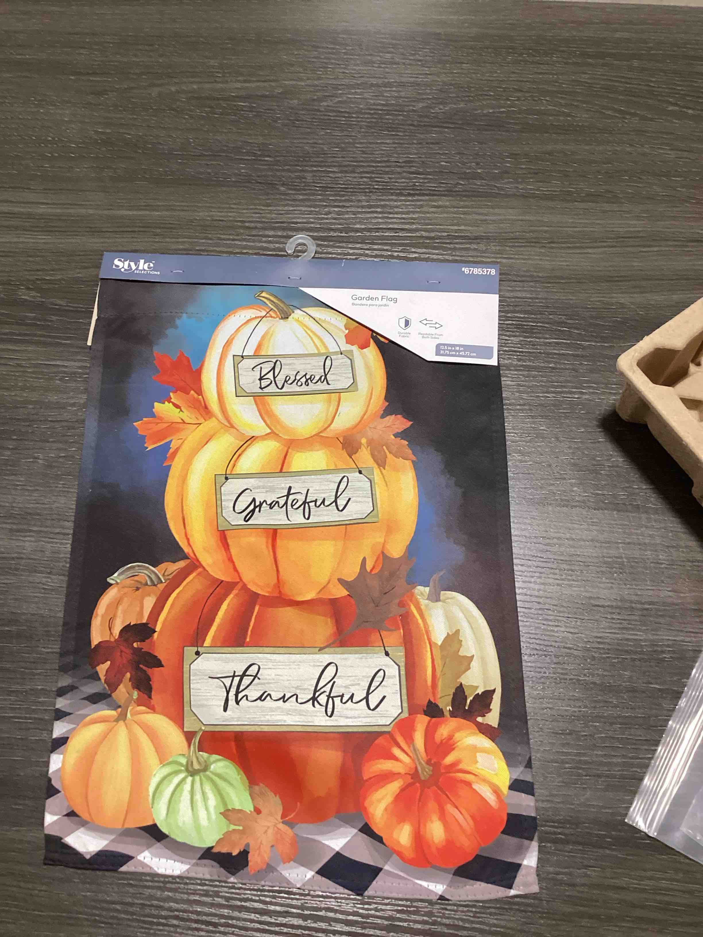 Condition photo showing Good Condition for welcome fall garden flag 12.5 x 18 inch thankful grateful blessed pumpkin decorative house yard double sided flag for autumn thanksgiving day decoration