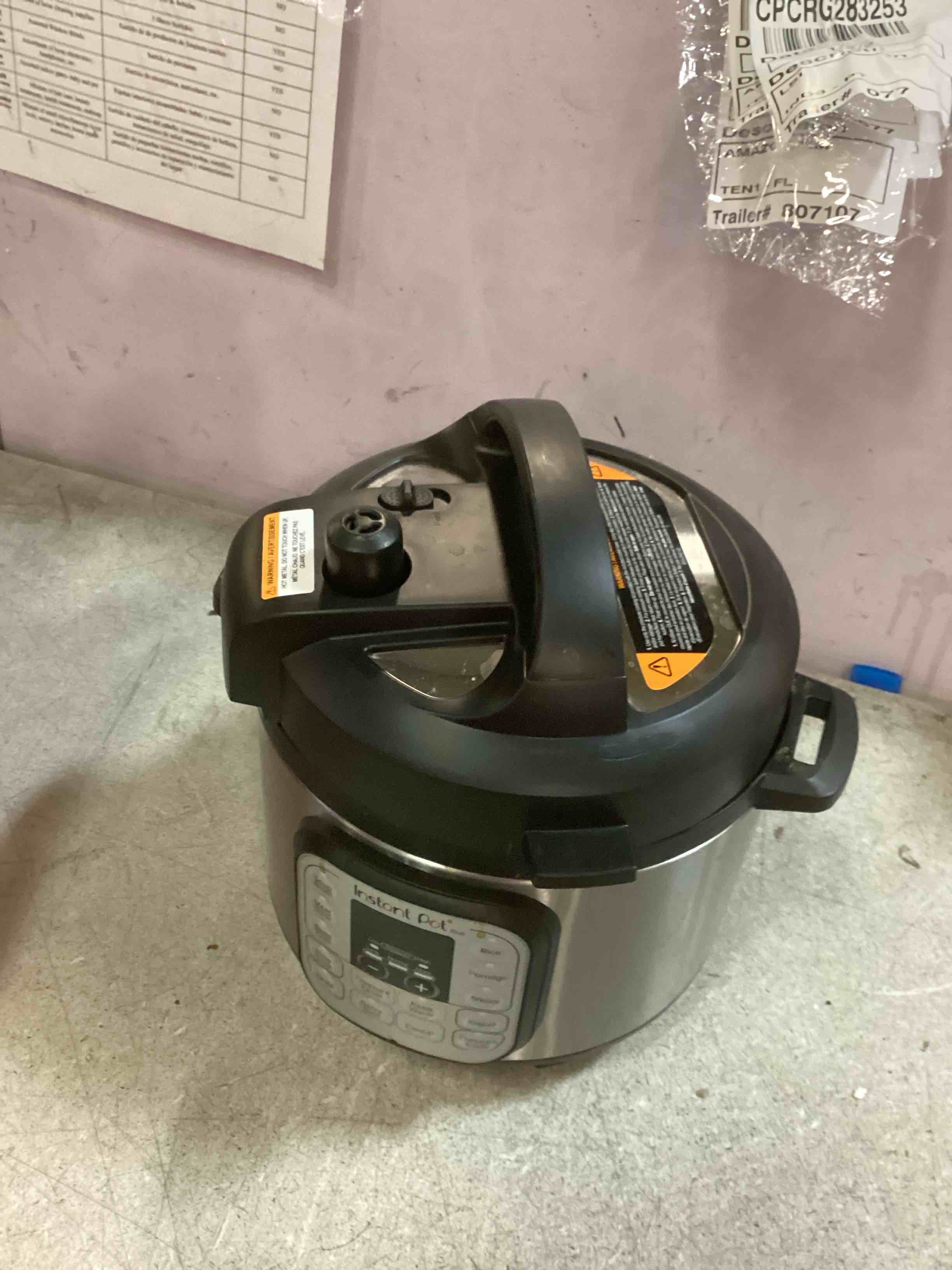 Condition photo showing As Is for instant pot 6-quart duo electric pressure cooker 7-in-1 yogurt maker food steamer slow cooker rice cooker and more