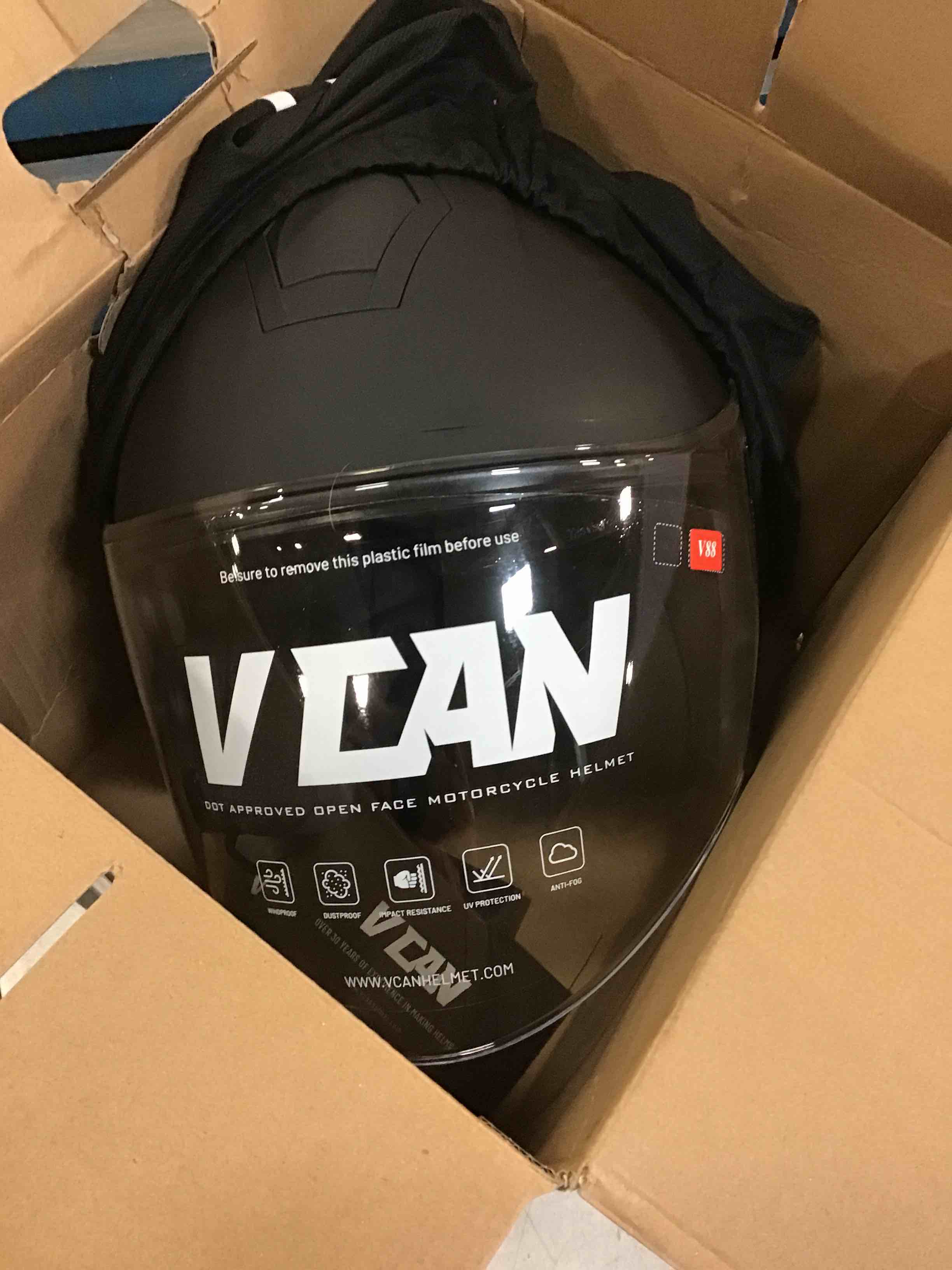 Condition photo showing As Is for vcan v88 3/4 open face motorcycle scooter helmet ece & dot approved