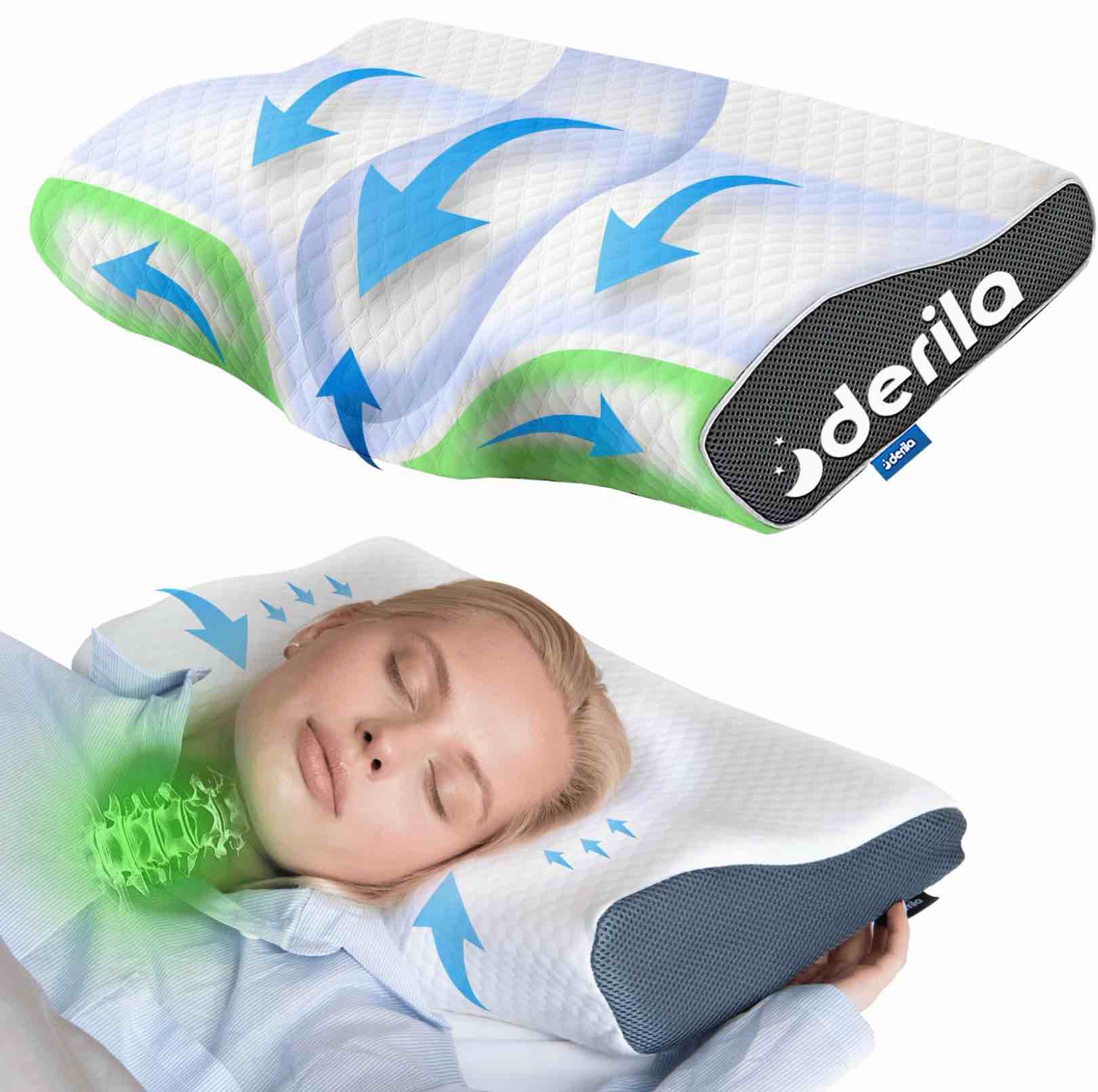 Derila King Size Neck Pillow for Sleeping, Ergonomic & Cervical Pillow for Neck Support & Relief, Memory Foam Side Sleeper Pillows, Bed Contour Pillows for Back, Stomach Sleepers 23.6" x 13.4" x 4.3
