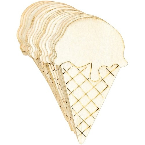24x unfinished wood ice cream cone cutouts wooden pieces for crafts, 2 x 3.9 in.