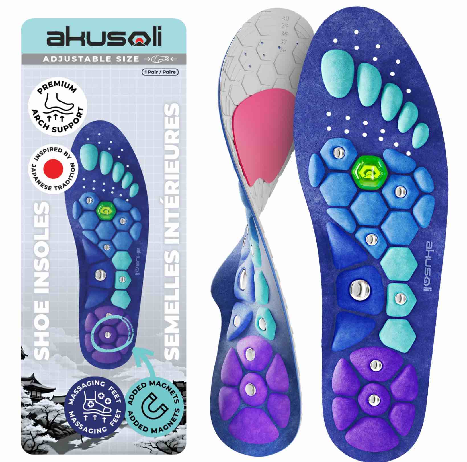 Akusoli Shoe Insoles Men Arch Support Inserts for Men & Women, for Flat Feet, High Arch Support Inserts Women, Foot Insoles for Woman Standing All Day S/M Womens 5-9.5 Mens 5.5-7.5