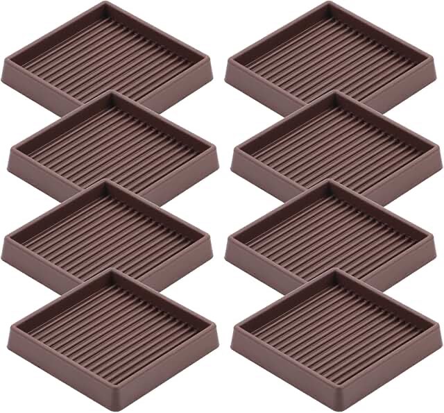 3X3 Rubber Caster Cups, Non Slip Furniture Pads, Anti-Slip Furniture Gripper, Anti Skid Furnitures Feet, Anti Slide Floor Protector for Bed Couch Stoppers (Brown, 8 Pack)