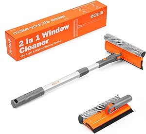 eazer professional window squeegee, 2-in-1 rotatable squeegee for window cleaning kit, window cleaner tool, window washing equipment kit with extension pole (20''-30'') for shower/windshield - 2 head