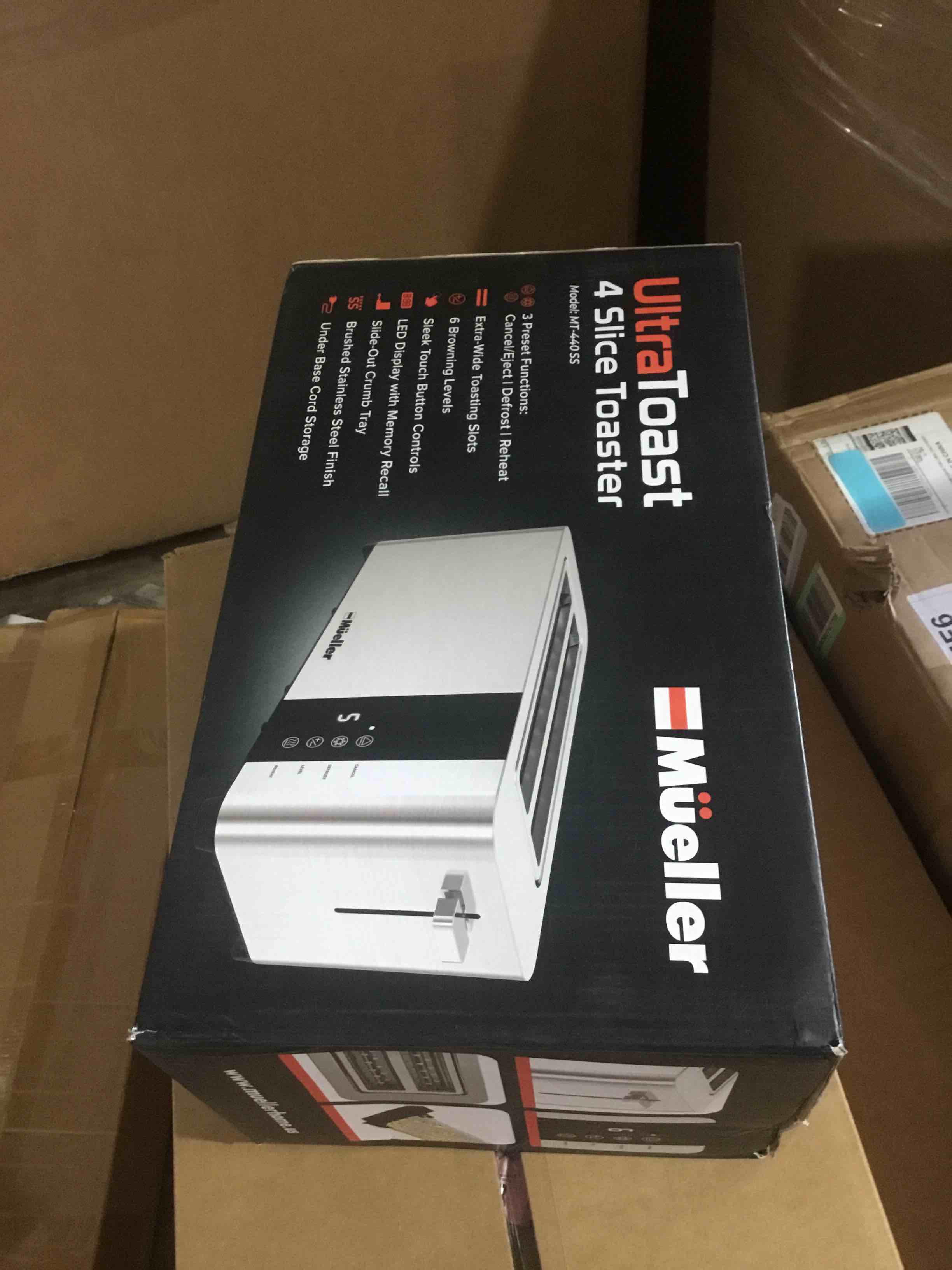 Condition photo showing Good Condition for Mueller UltraToast Full Stainless Steel Toaster 4 Slice, Long Extra-Wide Slots for Bagels and Waffles, 6 Browning Levels, LED Display, Cancel/Defrost/Reheat Functions & Removable Tray, Kitchen Gadgets