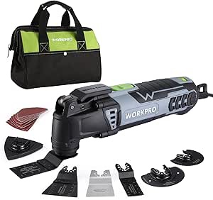 workpro oscillating multi-tool kit for christmas, 3.0 amp corded quick-lock replaceable oscillating saw with 7 variable speed, 3° oscillation angle, 17pcs saw accessories, and carrying bag