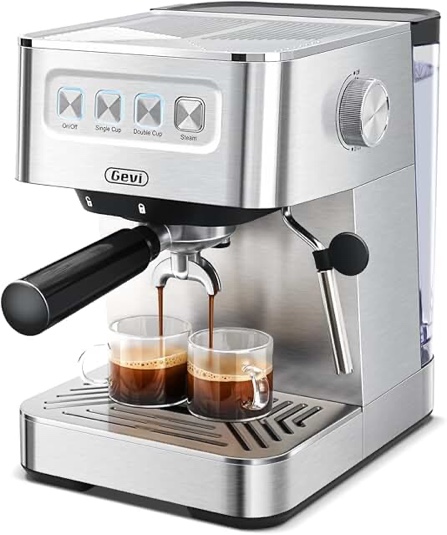 Gevi Espresso Machine with 58mm Portafilter & Milk Frother, 20 Bar Compact Expresso Machines for Home, Professional Espresso Coffee Machines for Cappuccino & Latte, Stainless Steel (Silver)
