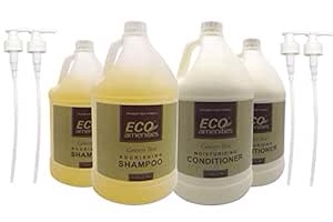 ( incomplete) ECO amenities Gallon Size Nourishing Shampoo and Moisturizing Conditioner, Refill Hair Care Bathroom Hotel Toiletries, Set 4 Bottles per Case with Extra Pump Dispenser, Light Yellow, Tea Tree, 