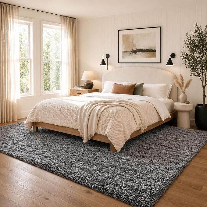 ophanie fluffy area rug rectangular 8’x10’ dark grey