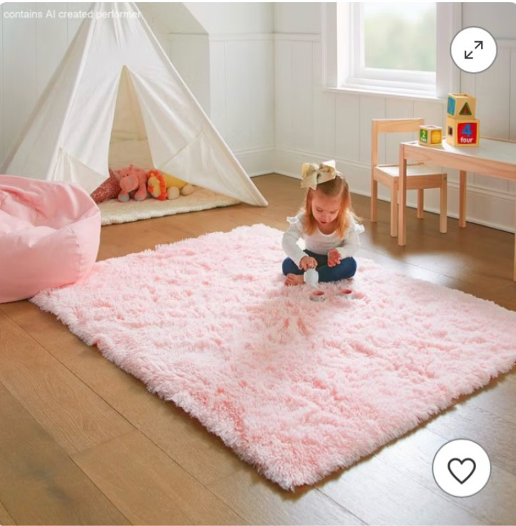 ophanie fluffy area rug rectangular 4’x6’ pink