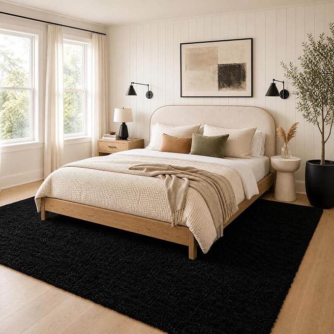 orphanie fluffy area rug rectangular 8’x10’ black