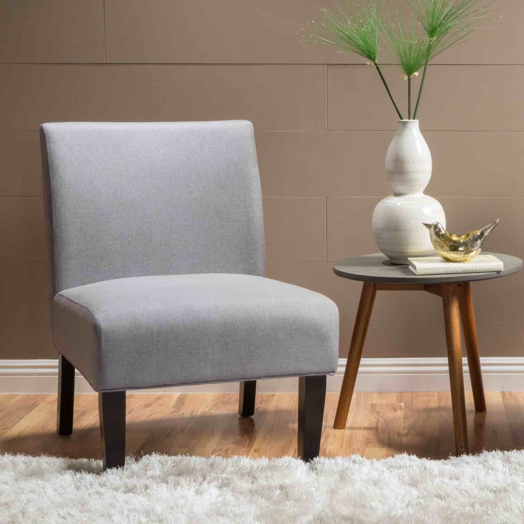 Accent Chair with Rubberwood Legs Plush Upholstered Seat for Living Room or Bedroom - Light Grey (Set of 2)