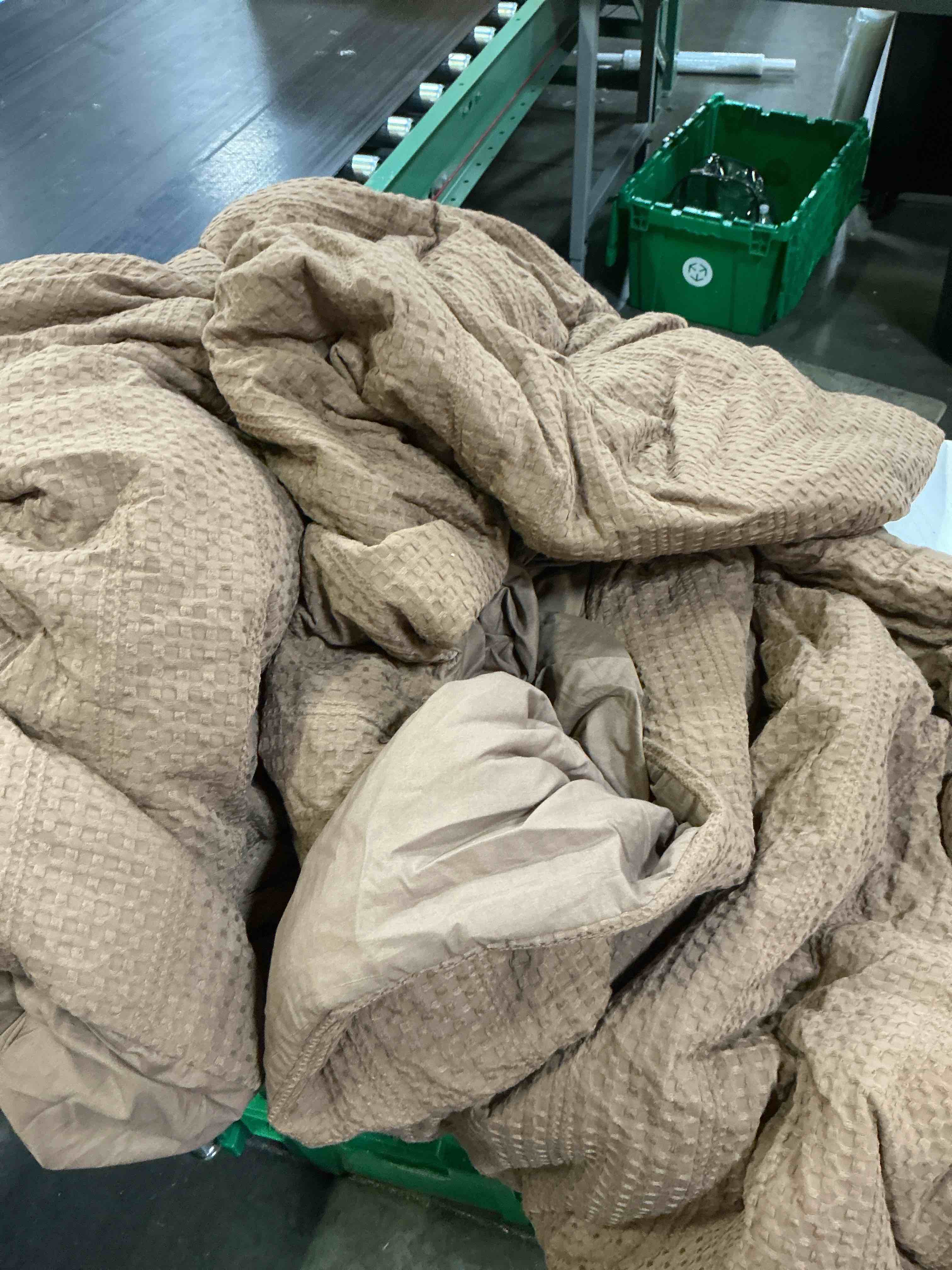 Condition photo showing As Is for phf soft waffle comforter set king size- comfy breathable waffle weave comforter with 2 pillow shams, 3 pieces less snagging lightweight textured bedding set for all season, mocha (missing pillow cases)
