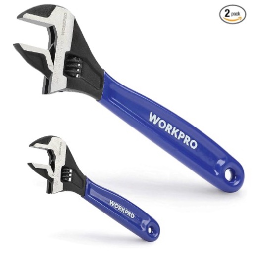 workpro 2-piece adjustable wrench set, 6-inch & 10-inch wide jaw wrenches | black oxide wrench, cr-v steel, metric & sae scales, max jaw opening 15/16" & 1-5/16", for home repair, plumbing, garage work