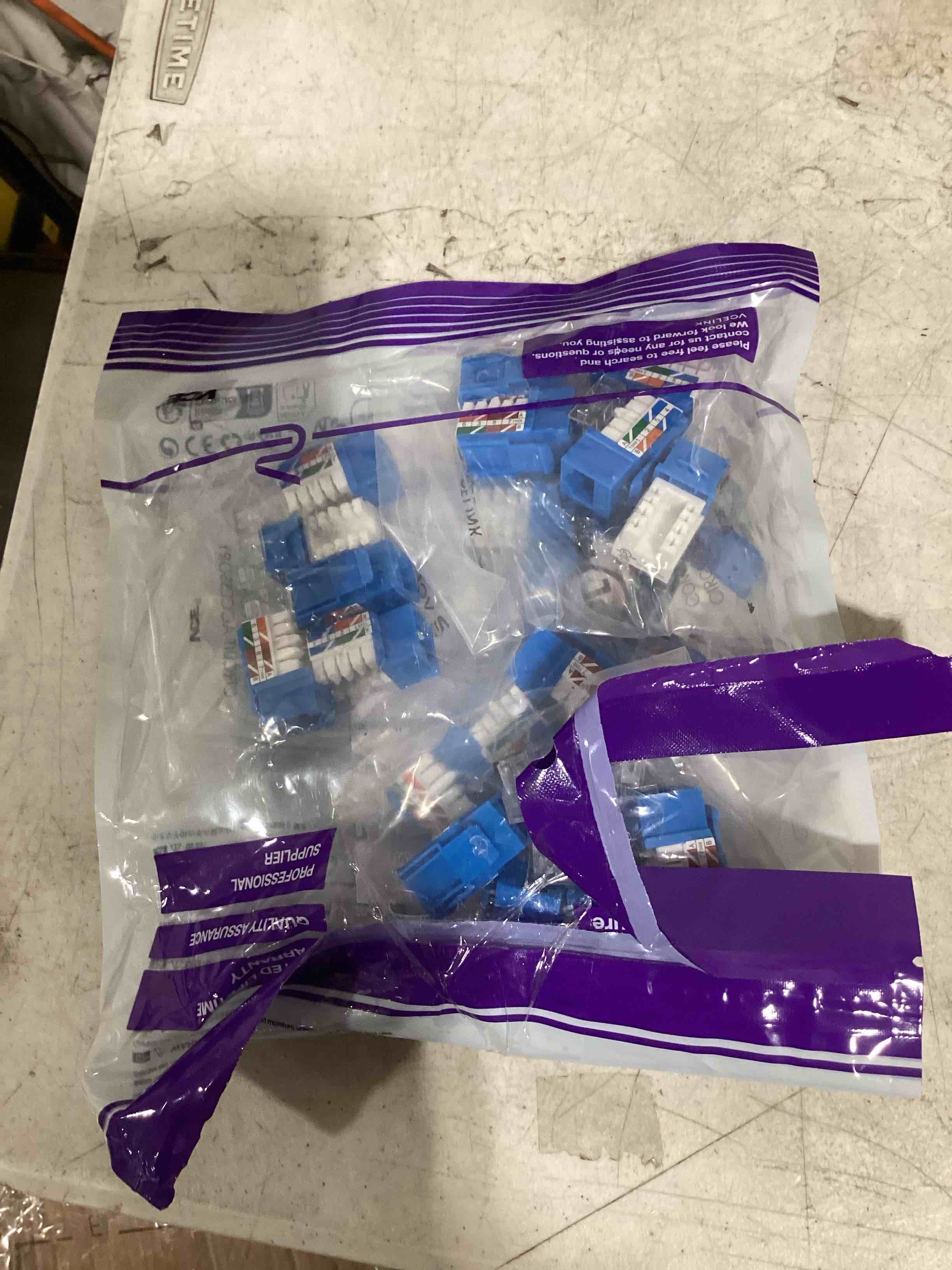 Condition photo showing As Is for vce ul listed 10gbps cat6 keystone jack insert 25-pack, 90 degree punch down rj45 keystone jack adapter slim profile blue