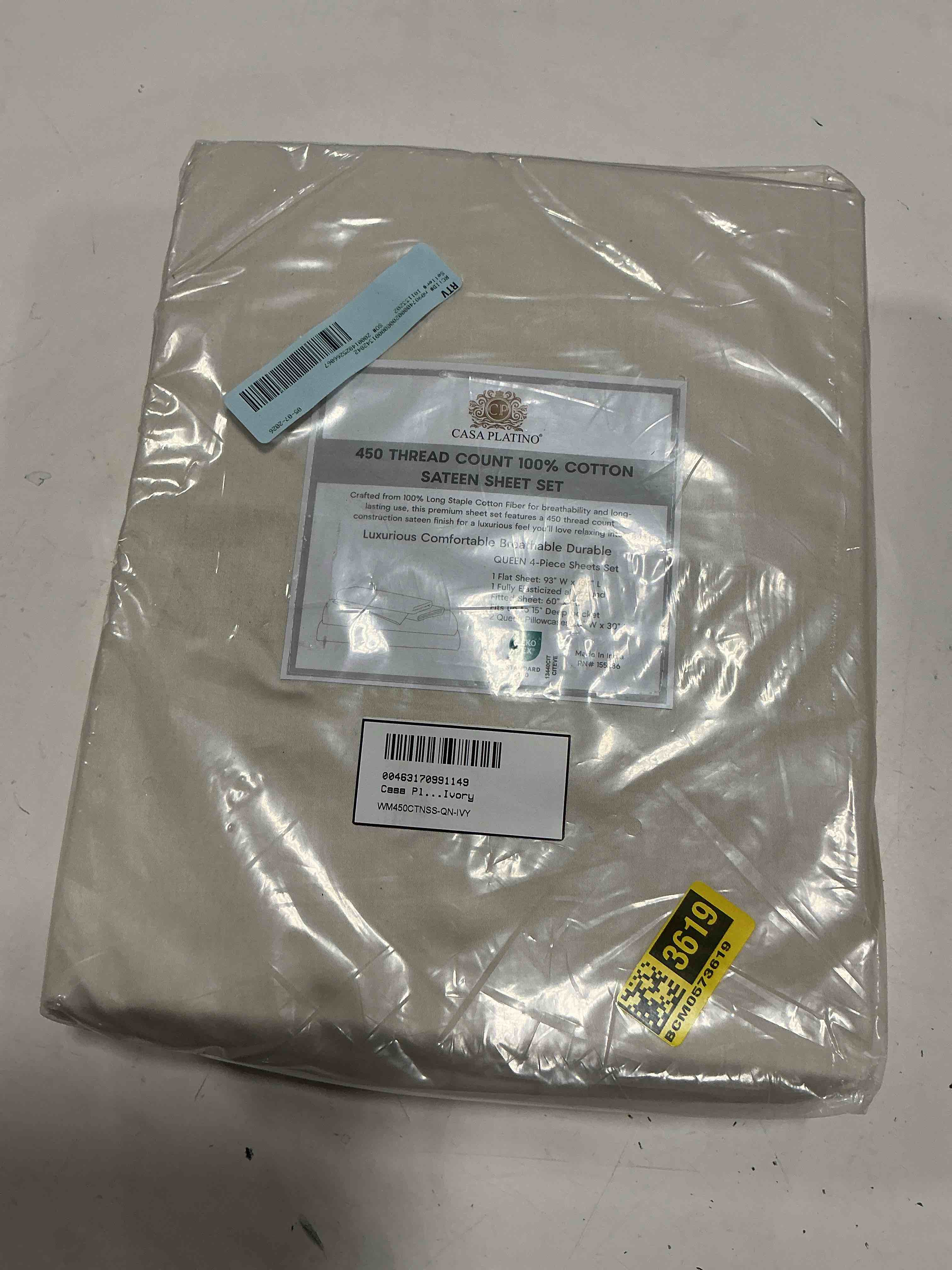 Condition photo showing New/Like New for casa platino 100% cotton queen size sheets  soft & breathable  450 thread count deep pocket queen sheets 4 piece set - ivory