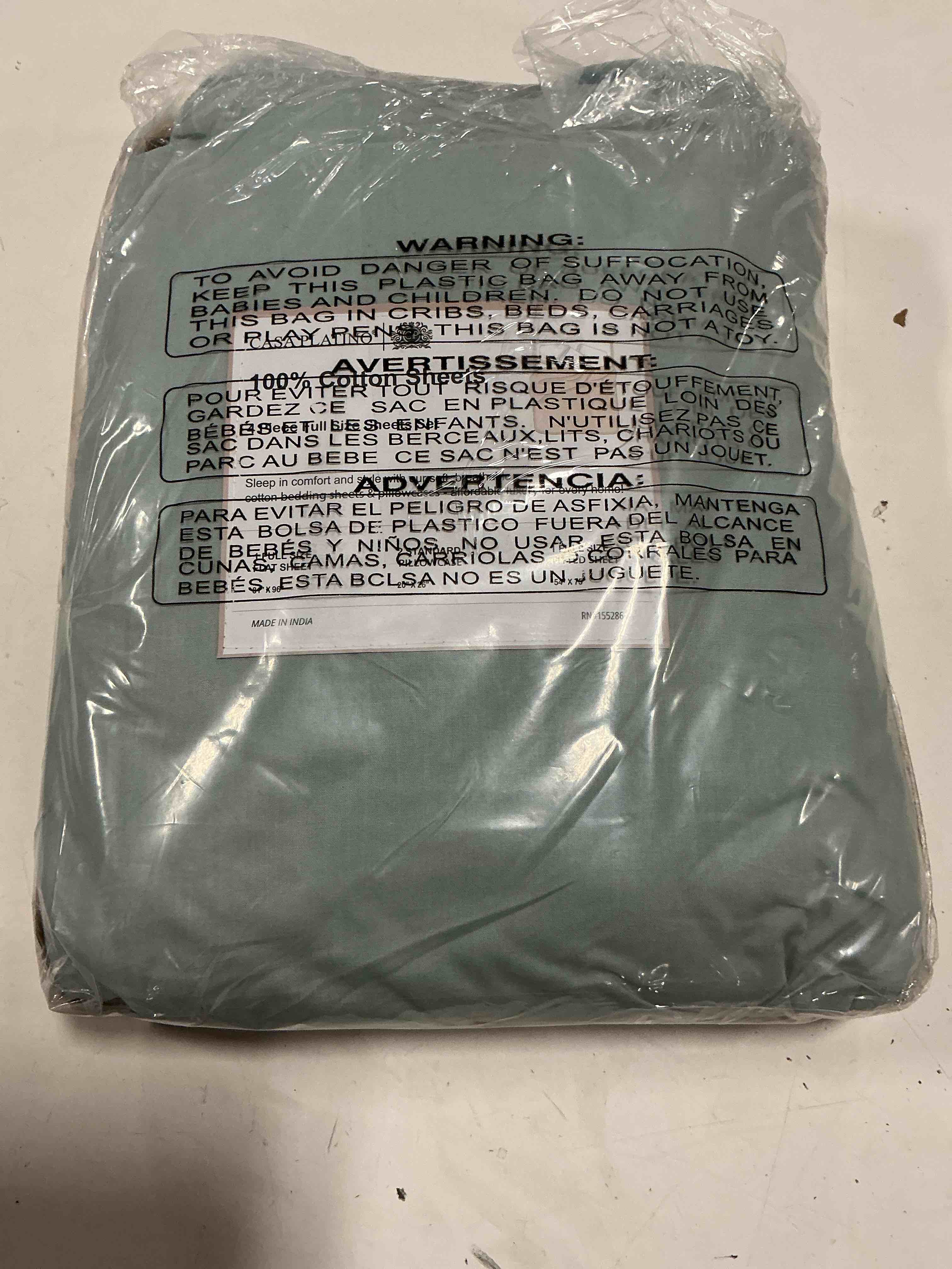 Condition photo showing New/Like New for casa platino 100% cotton 4 piece percale full size bed sheets set fits mattress upto 15 deep - cool blue