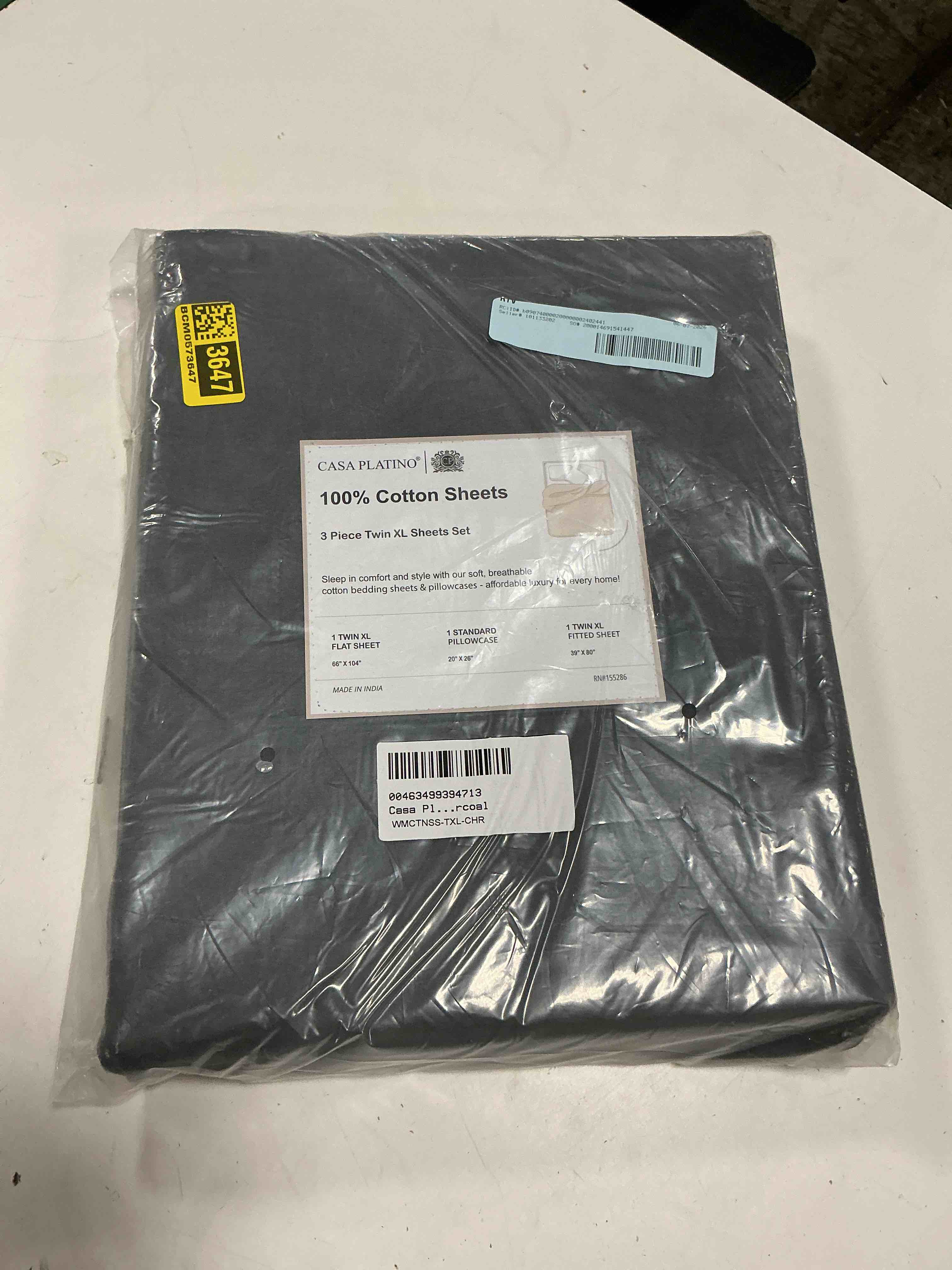Condition photo showing New/Like New for casa platino 100% long staple cotton 4 piece percale twin xl size bed sheets set fits mattress upto 15 deep - charcoal