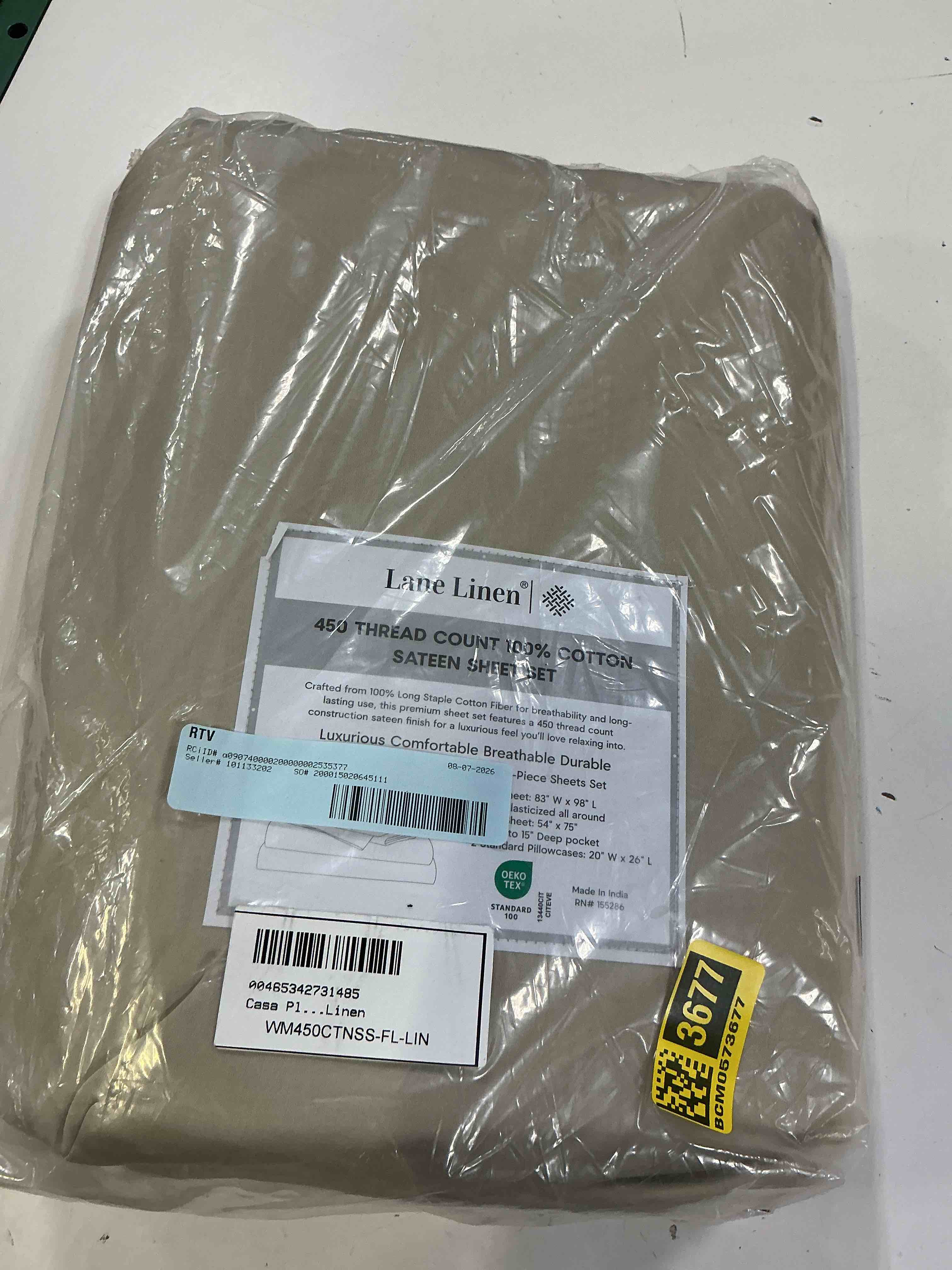 Condition photo showing New/Like New for lane linen 450 thread count 100% cotton sateen sheet set full-4 piece sheets set