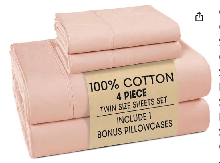 casa plantino 100% cotton 4 piece queen size sheets set blush