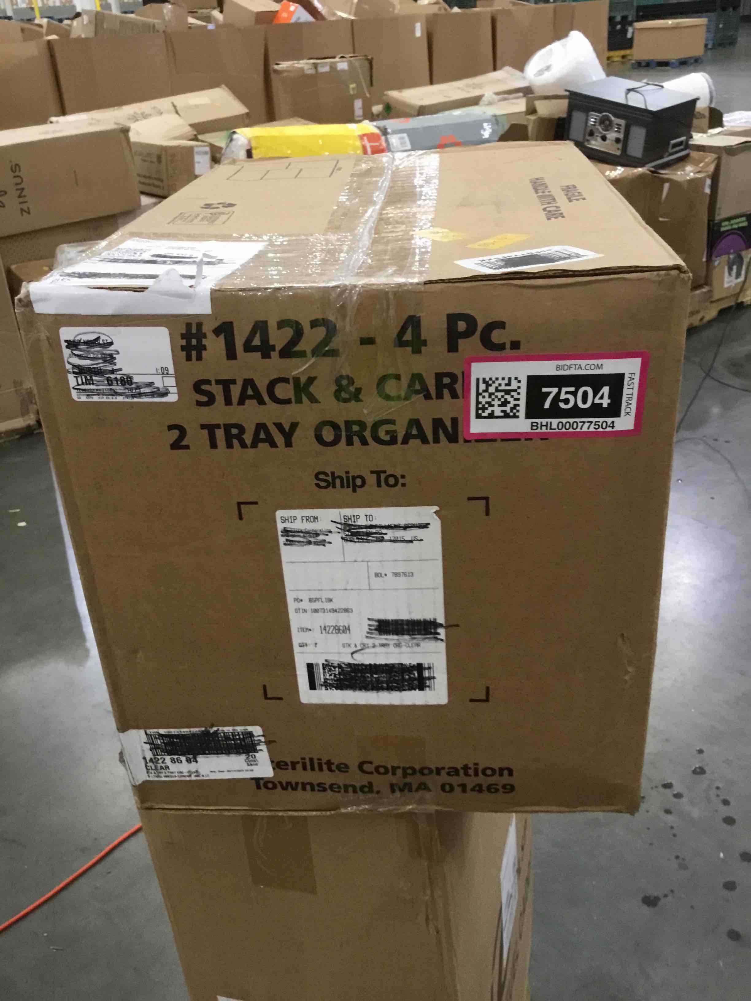 Sterilite Stack & Carry 2 Layer Box Small Storage, Clear, Pack of 4
