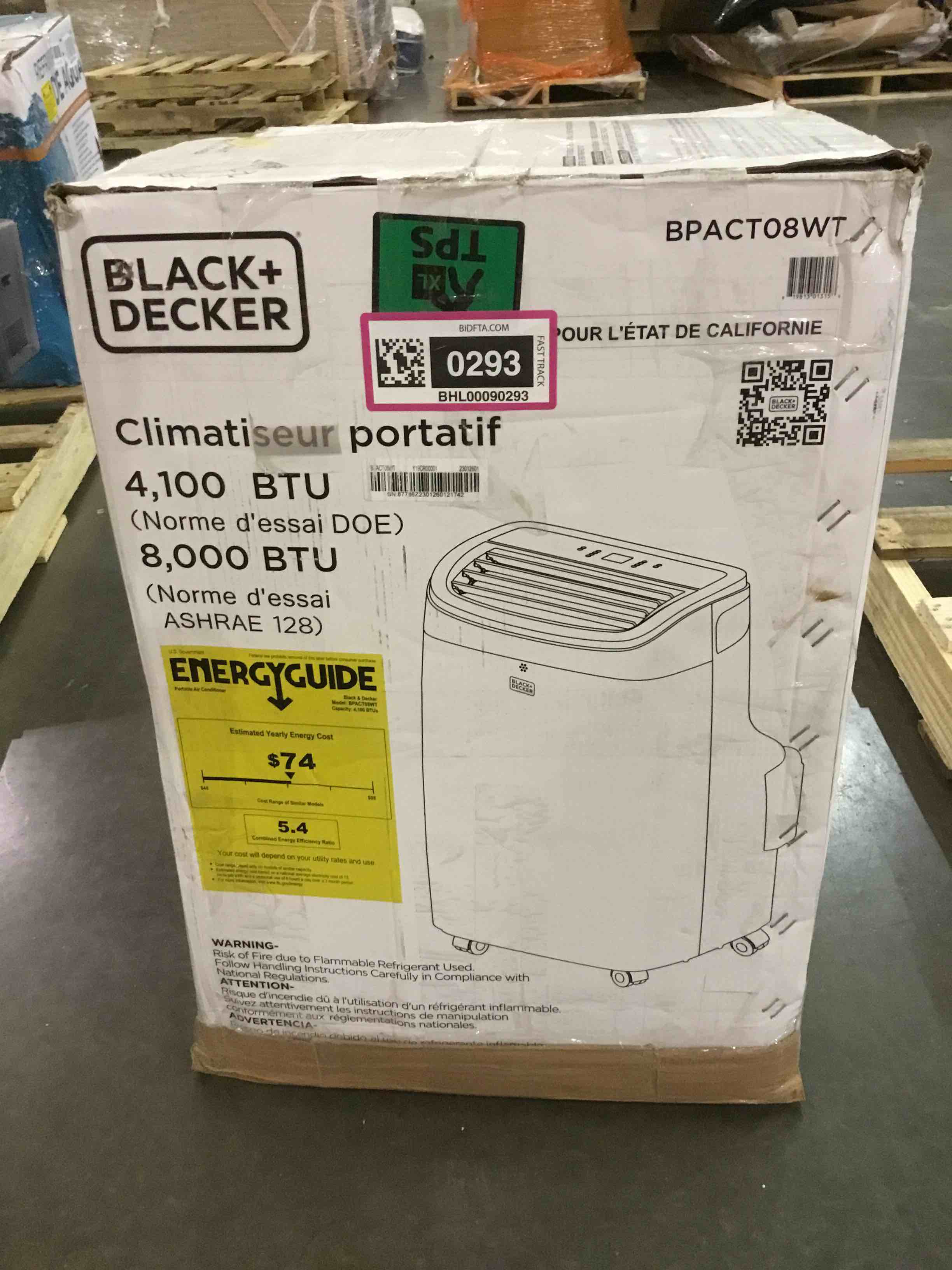BLACK+DECKER BPACT08WT Portable Air Conditioner with Remote Control, 5,000 BTU DOE (8,000 BTU ASHRAE), Cools Up to 150 Square Feet, White
