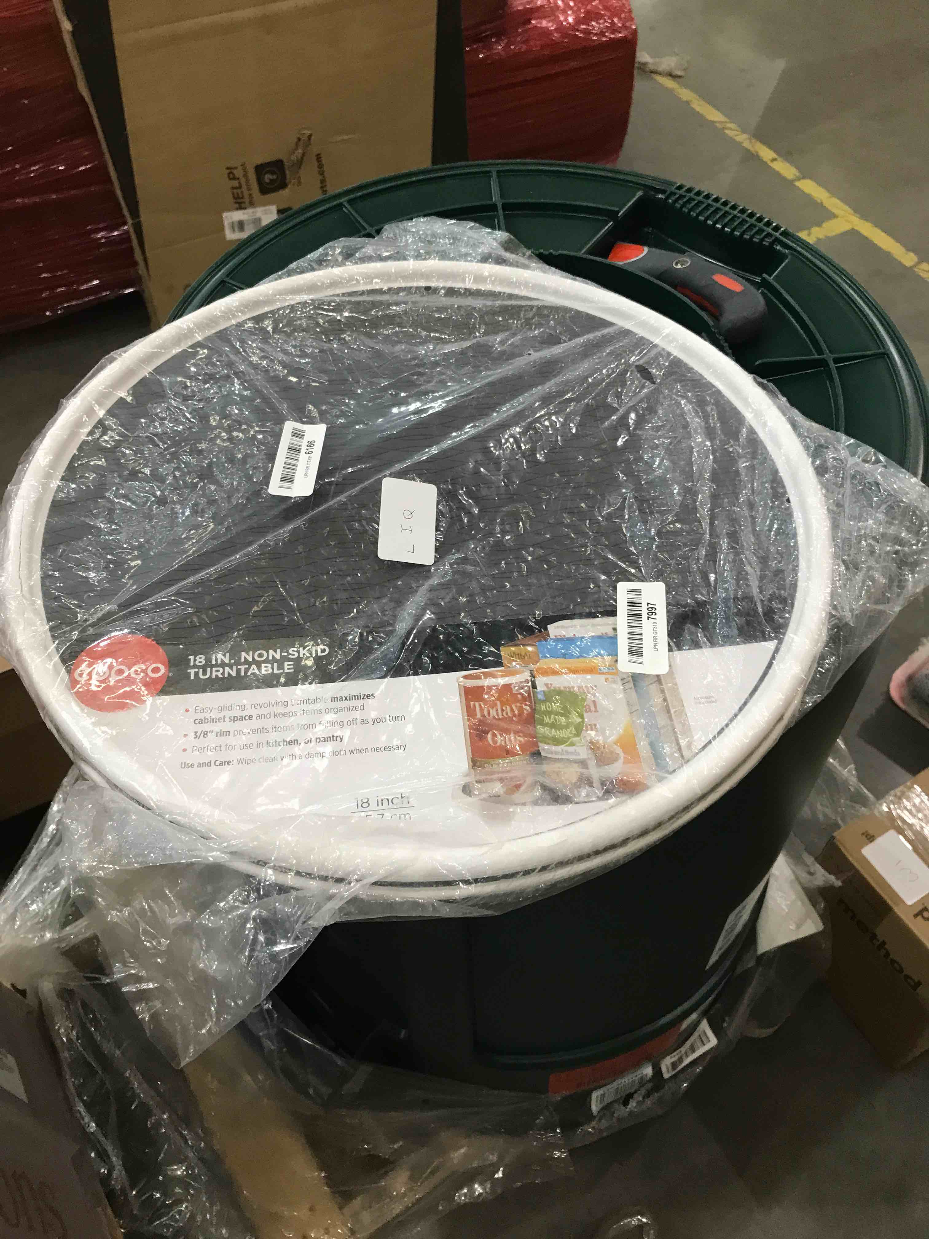 Copco 255-0186 Non-Skid Pantry Cabinet Lazy Susan Turntable, 18-Inch, White/Gray - 2555-0186 & Non-Skid 3-Tier Spice Pantry Kitchen Cabinet Organizer, 10-Inch, White/Gray