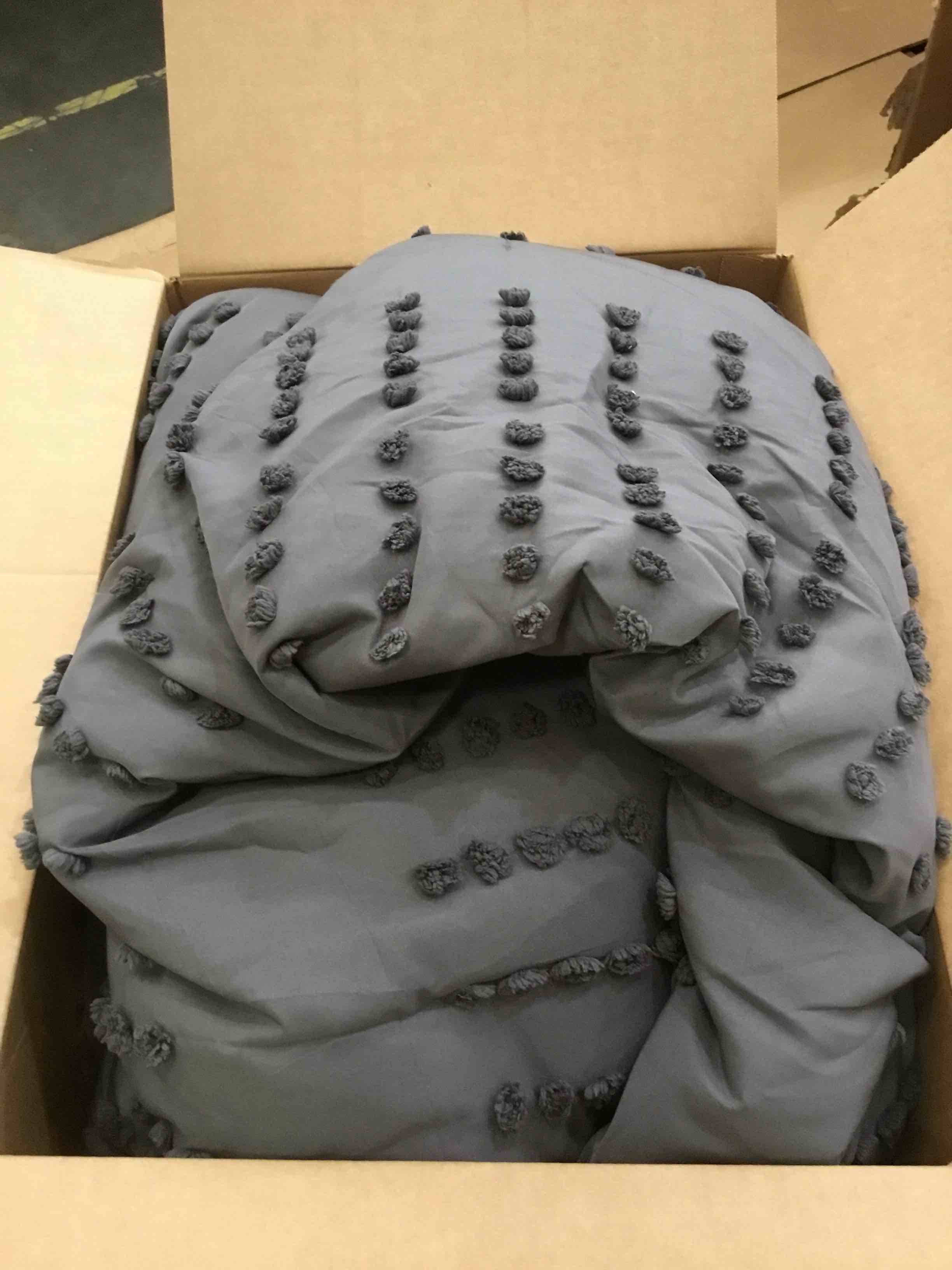Comforter ONLY! HOMBYS Tufted Oversized King Comforter Set 128x120, Breathable Dark Grey Pom Pom Jacquard Comforter Set, Boho Bedding Comforter Sets with Comforter for All Season