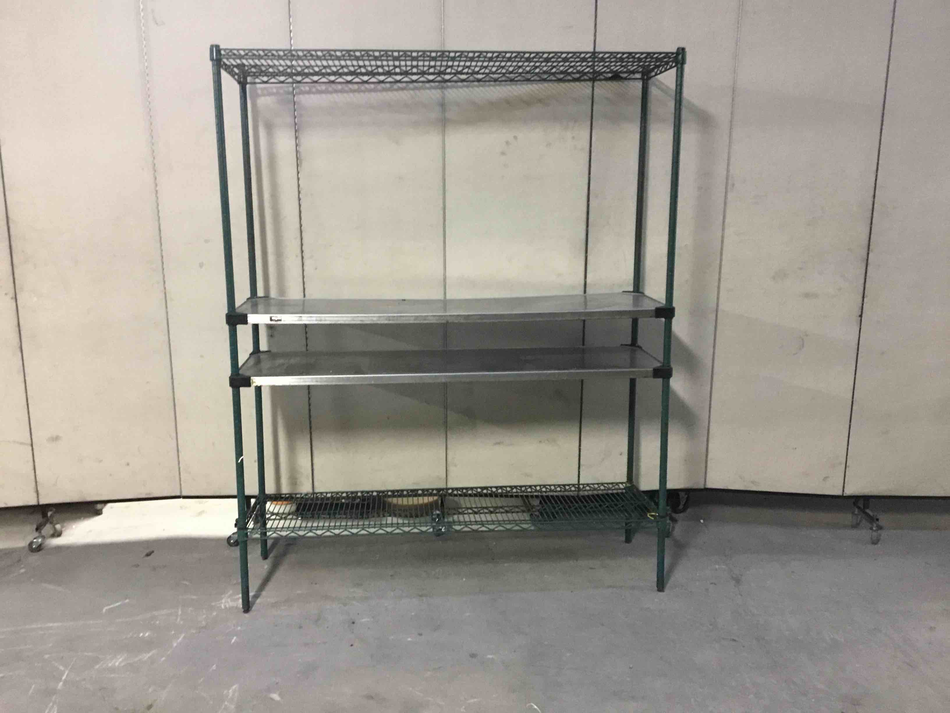 METRO GREEN EPOXY STORAGE RACK WITH TWO STAINLESS STEEL SHELVES