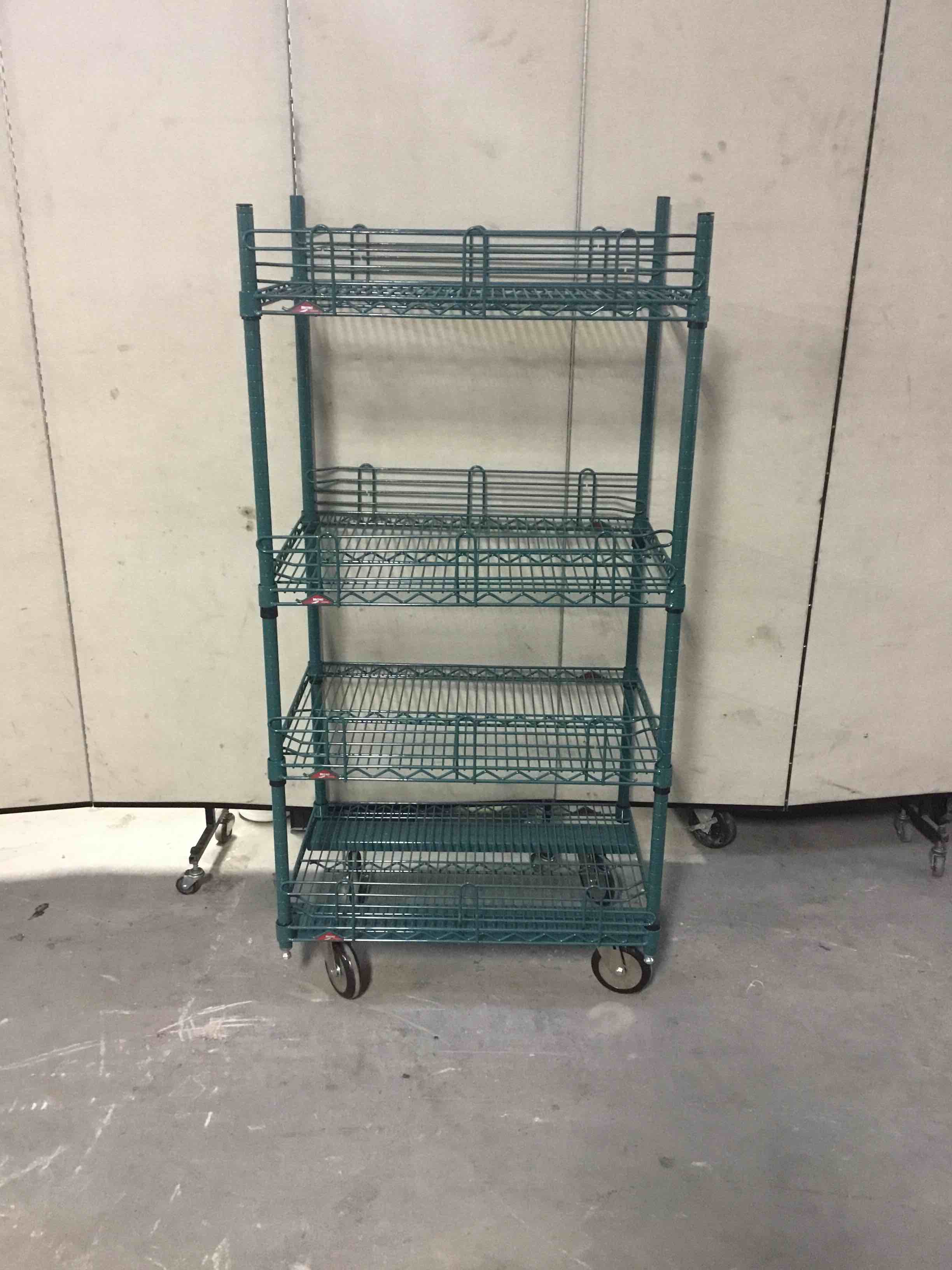METRO GREEN EPOXY 4 SHELF STORAGE RACK ON CASTERS 