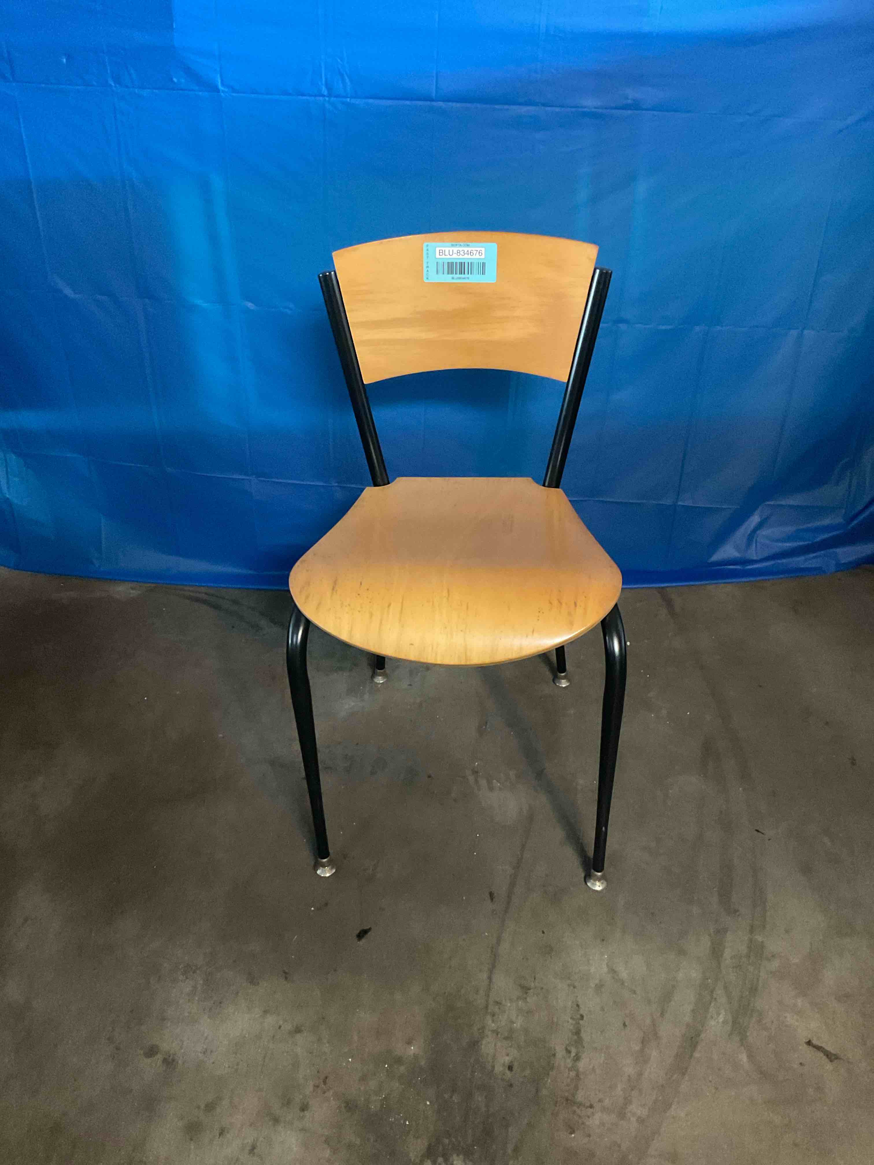 steel frame with wood seat and back