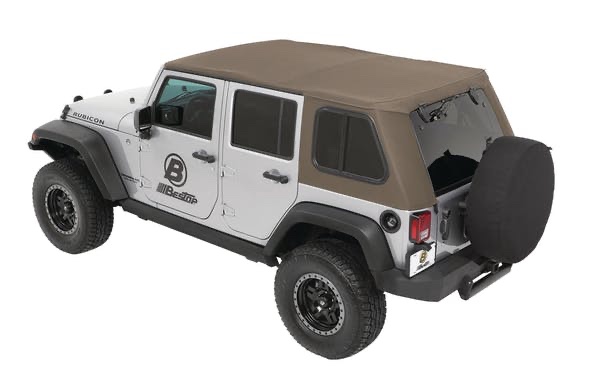Bestop 54863-74 TrekTop Pro Hybrid Soft Top Beige Twill - Tinted Sliding Side Panels And Safety Glass Rear Window (2 Boxes)
